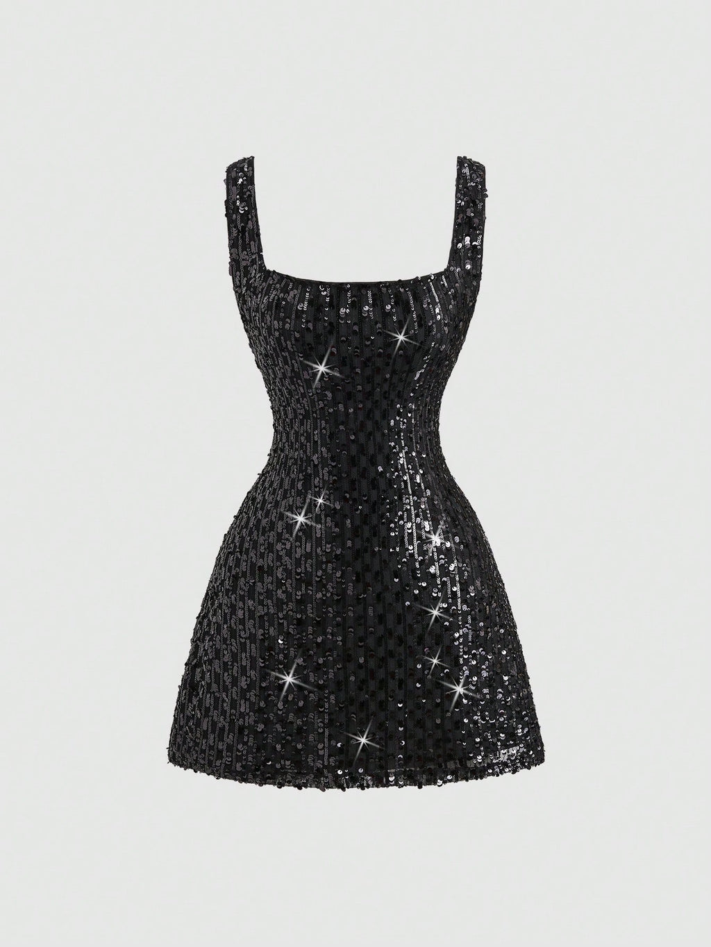 Sweetra Fashionable Sexy Backless Sequin Decor Square Neck Cinched