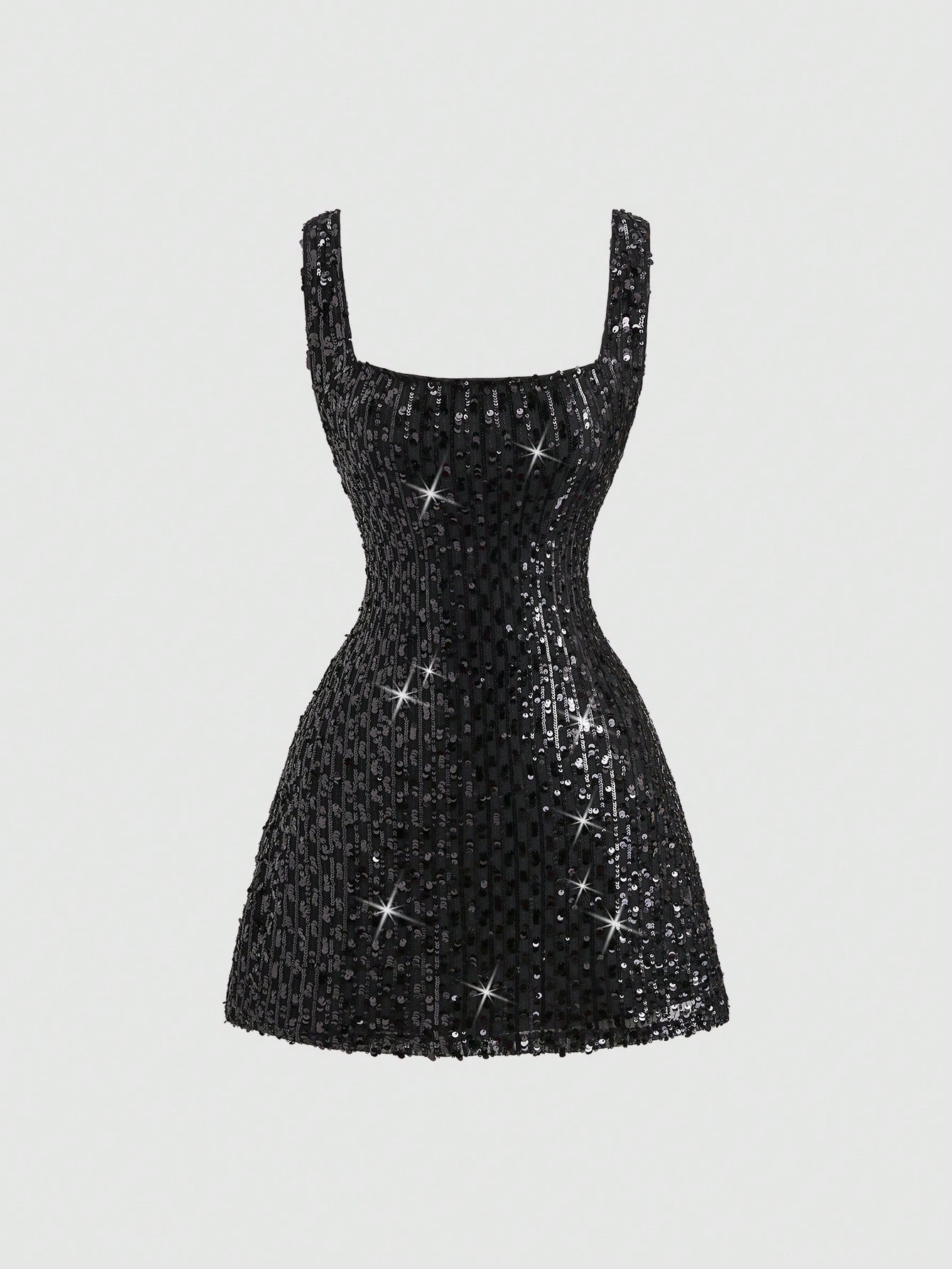 Sweetra Fashionable Sexy Backless Sequin Decor Square Neck Cinched