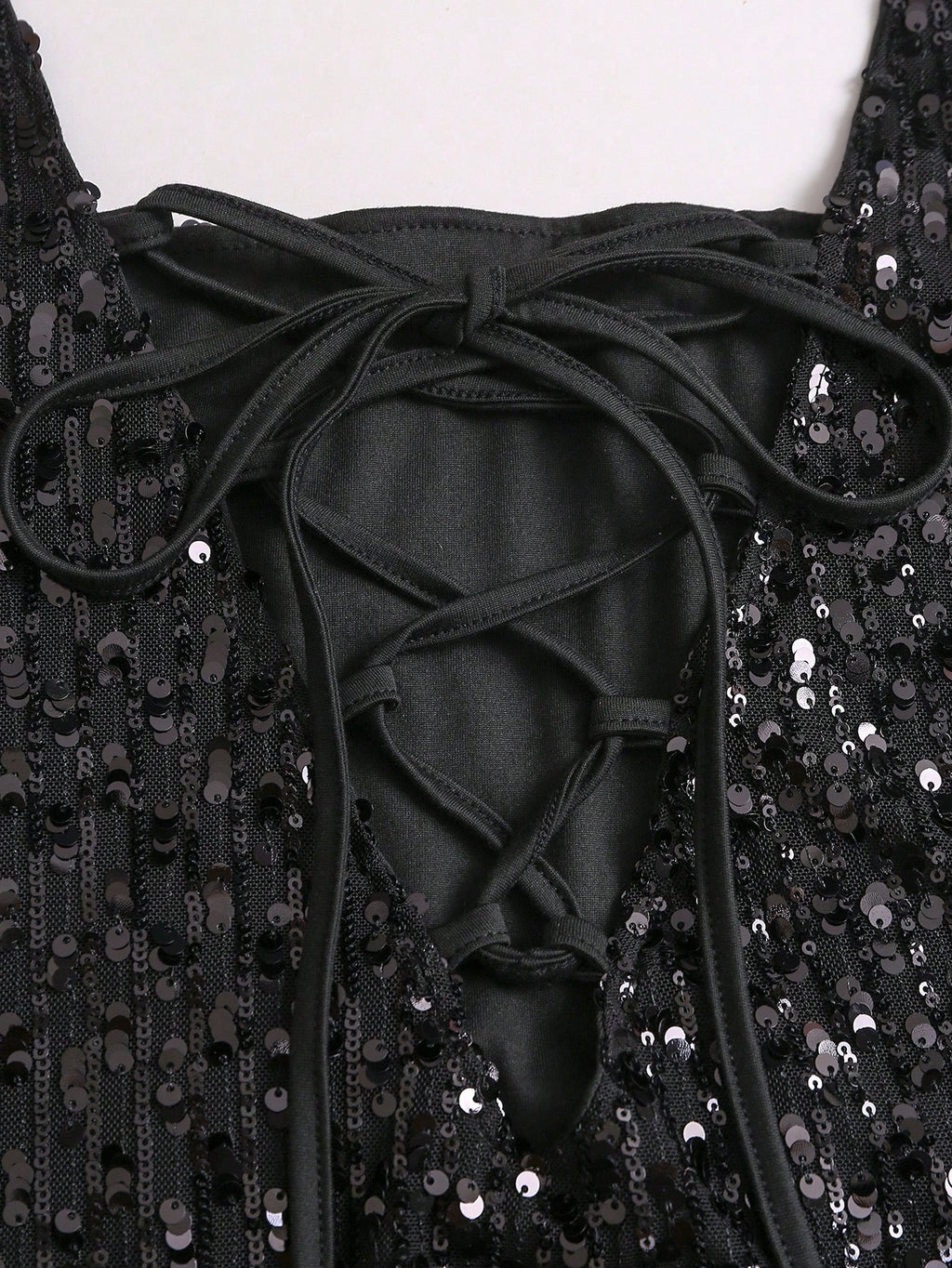 Sweetra Fashionable Sexy Backless Sequin Decor Square Neck Cinched