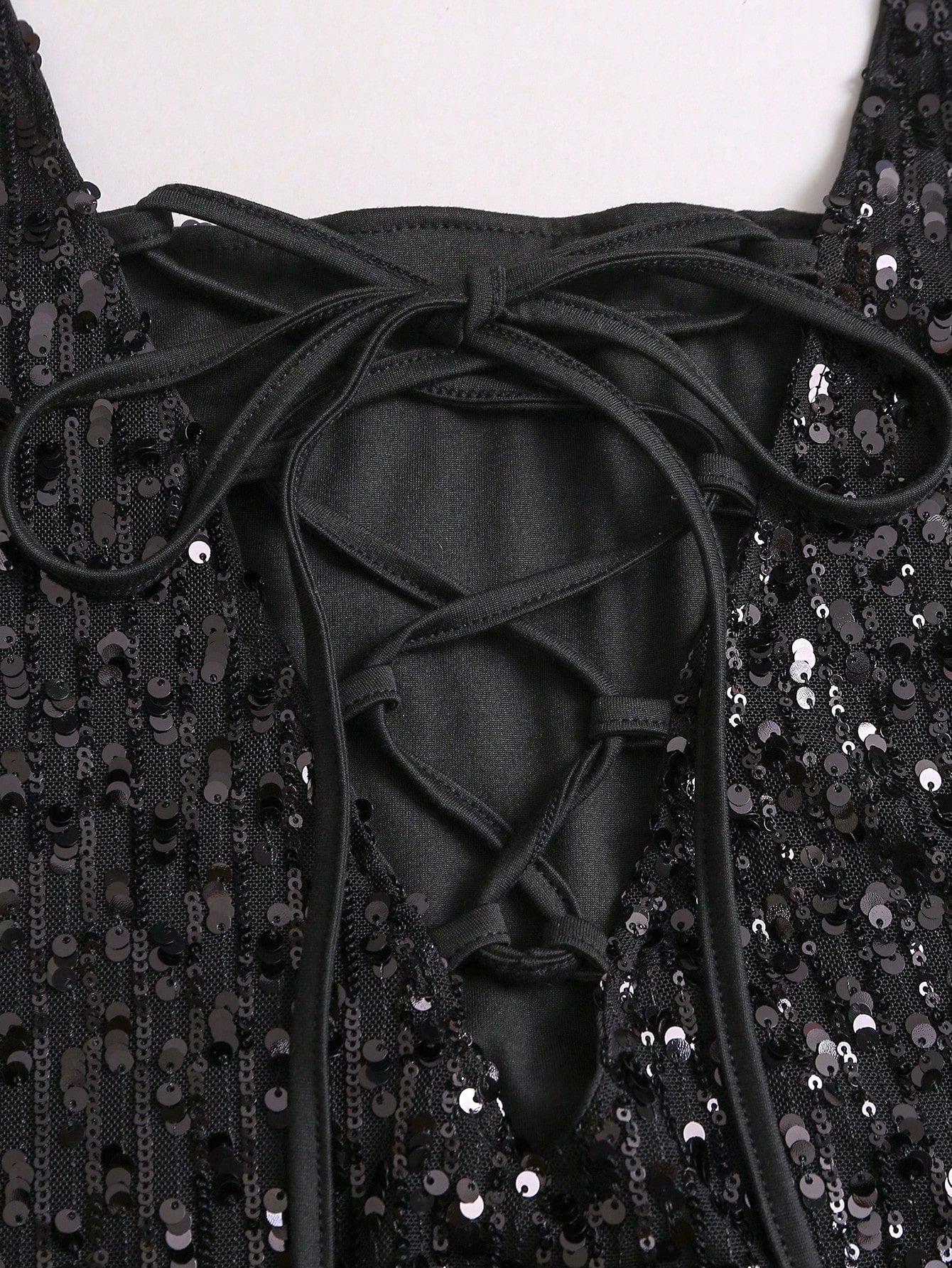 Sweetra Fashionable Sexy Backless Sequin Decor Square Neck Cinched