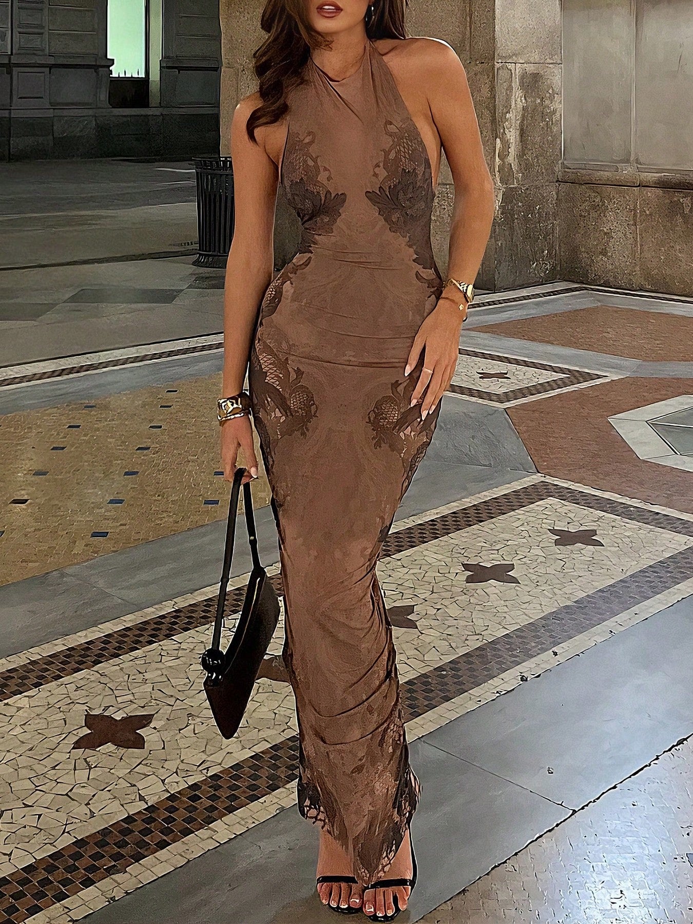 Women's Sexy Backless Halter Long Bodycon Maxi Dress, Elegant Knitted Fabric Sleeveless Party Vintage Dress, - image 4