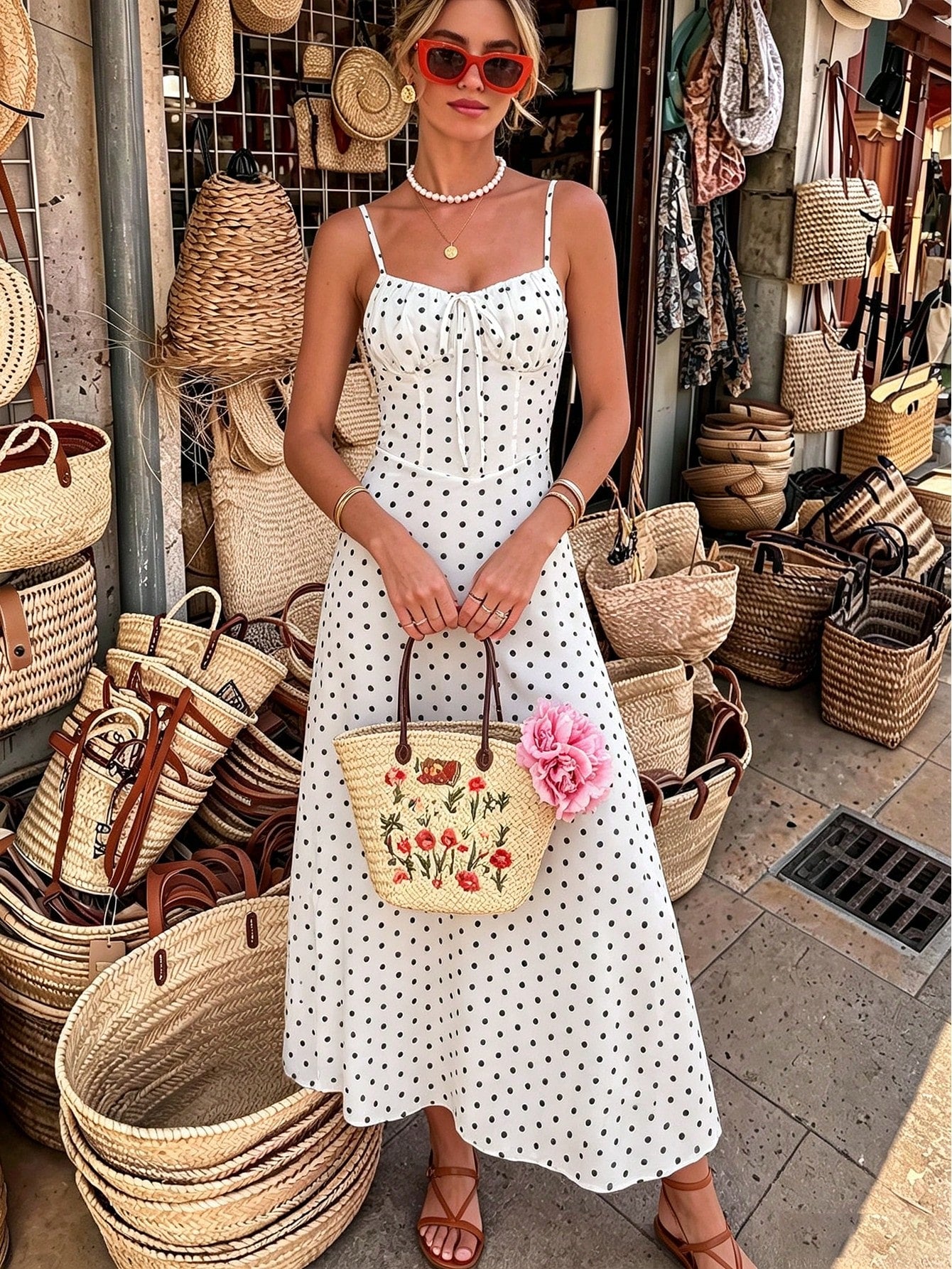 Romantic Best Friend Street Fashion Dress Polka Dot Pattern All-Over Print Inner Lining Bust Ruched Design - image 11