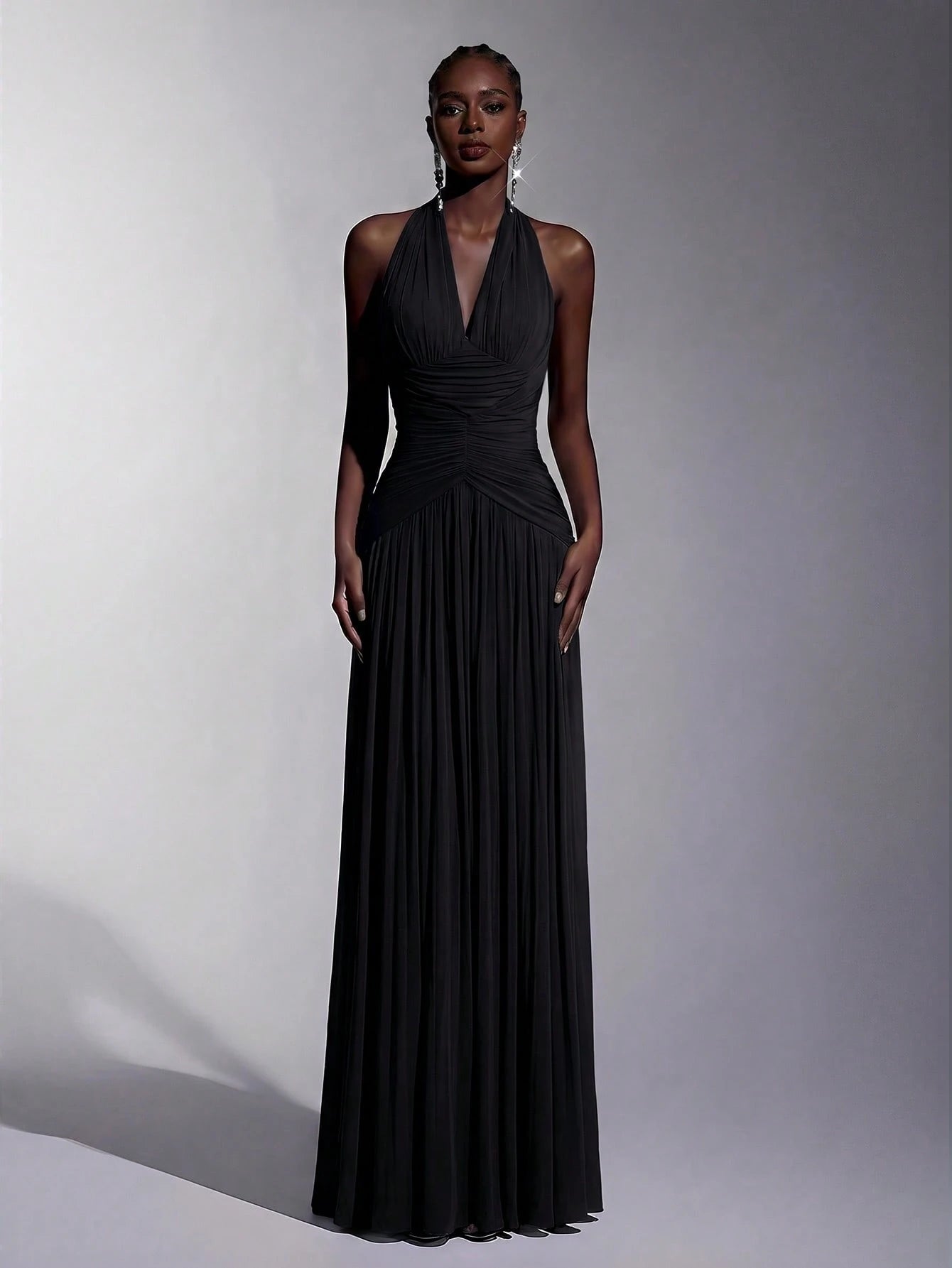 Elitara Elegant, , Fashionable Elastic Mesh Halter Neck Ruched Decor A-Line Dress, Party Wedding Guest Orange - image 11