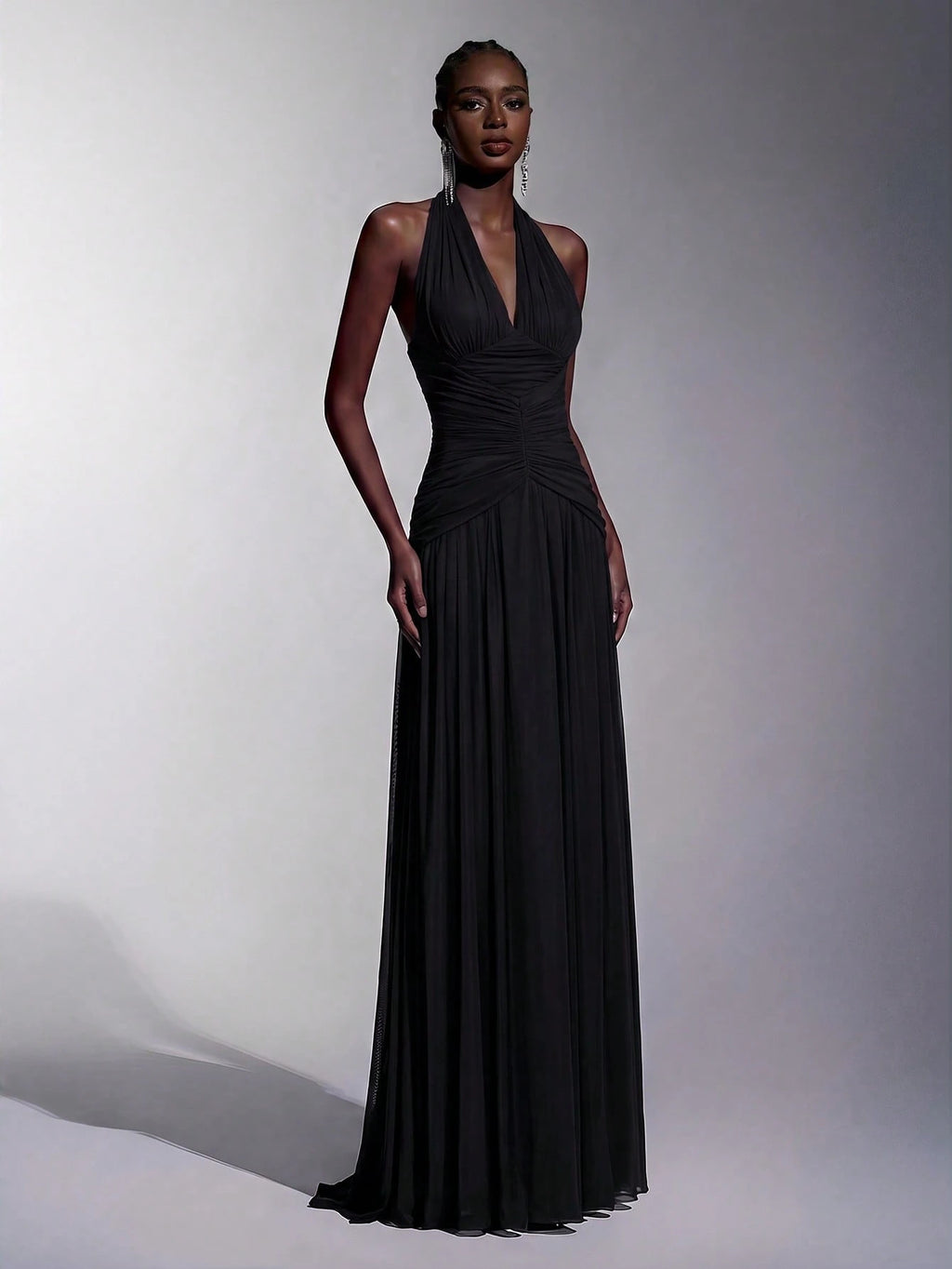 Elitara Elegant, , Fashionable Elastic Mesh Halter Neck Ruched Decor A-Line Dress, Party Wedding Guest Orange - image 14