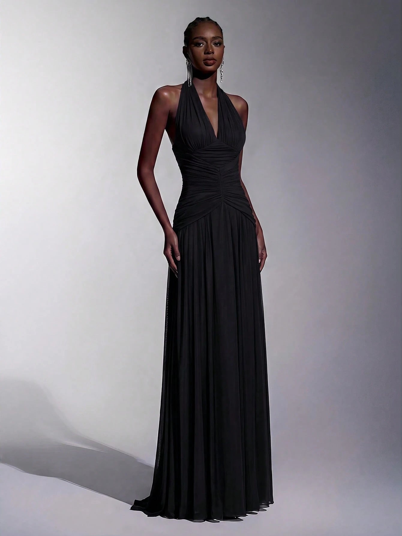 Elitara Elegant, , Fashionable Elastic Mesh Halter Neck Ruched Decor A-Line Dress, Party Wedding Guest Orange - image 14