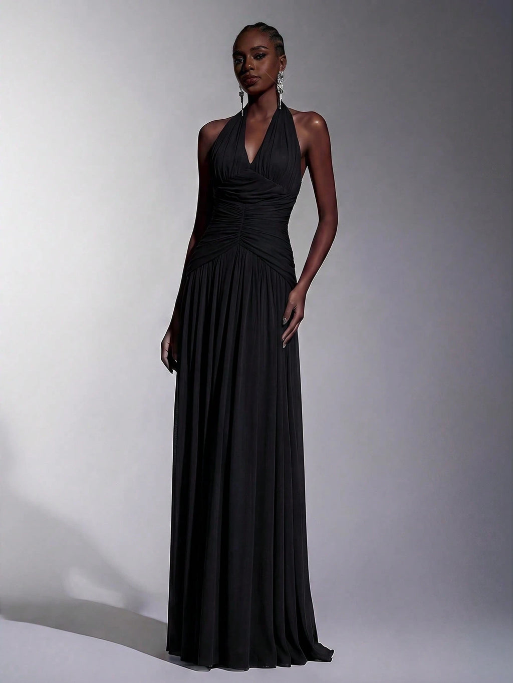Elitara Elegant, , Fashionable Elastic Mesh Halter Neck Ruched Decor A-Line Dress, Party Wedding Guest Orange - image 15