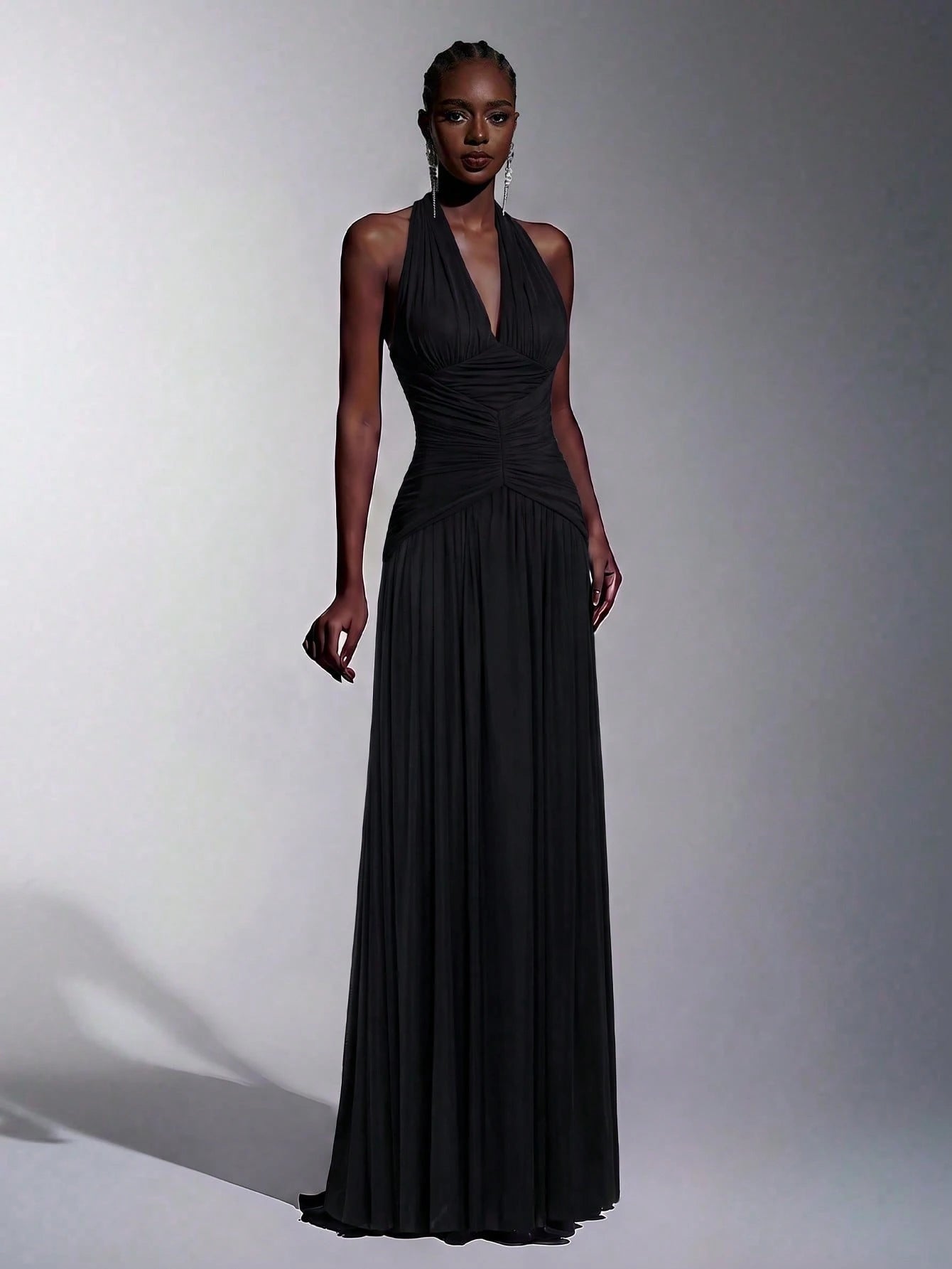 Elitara Elegant, , Fashionable Elastic Mesh Halter Neck Ruched Decor A-Line Dress, Party Wedding Guest Orange - image 17