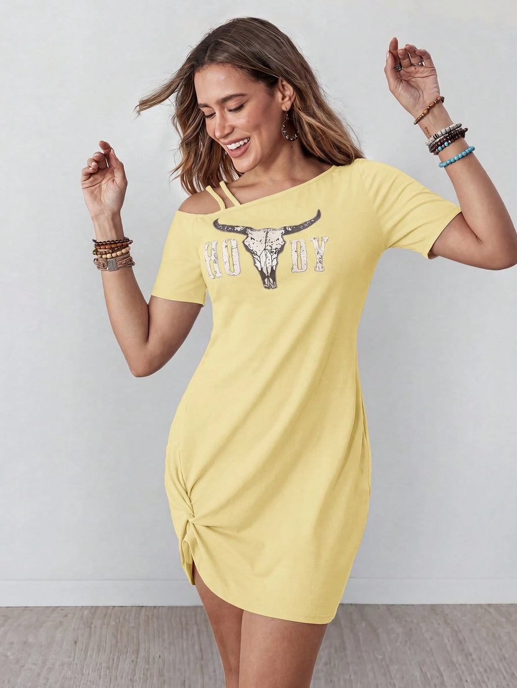 Wildy Women's Summer Casual Country Western Graphic Mini Dress, Black