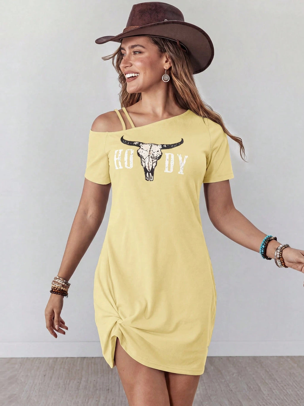Wildy Women's Summer Casual Country Western Graphic Mini Dress, Black