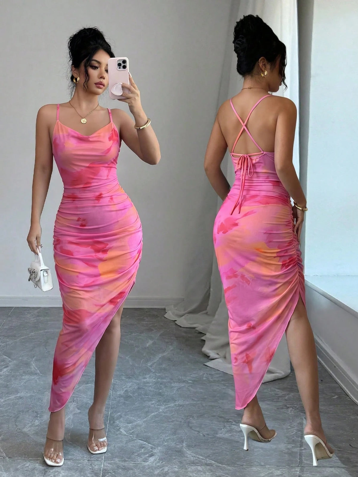 Women's Luxury Summer Evening Dress, Tie Dye Printed Draped