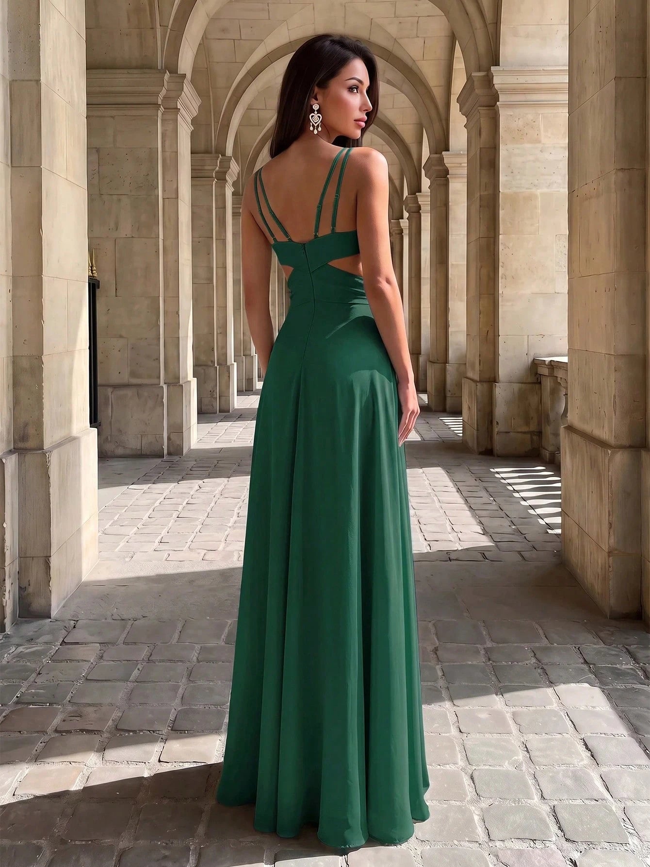 Firerie Elegant, Woman, Summer, Wedding Season, Back-To-School Season, Date, Wedding Guest, Green Halter-Neck - image 2