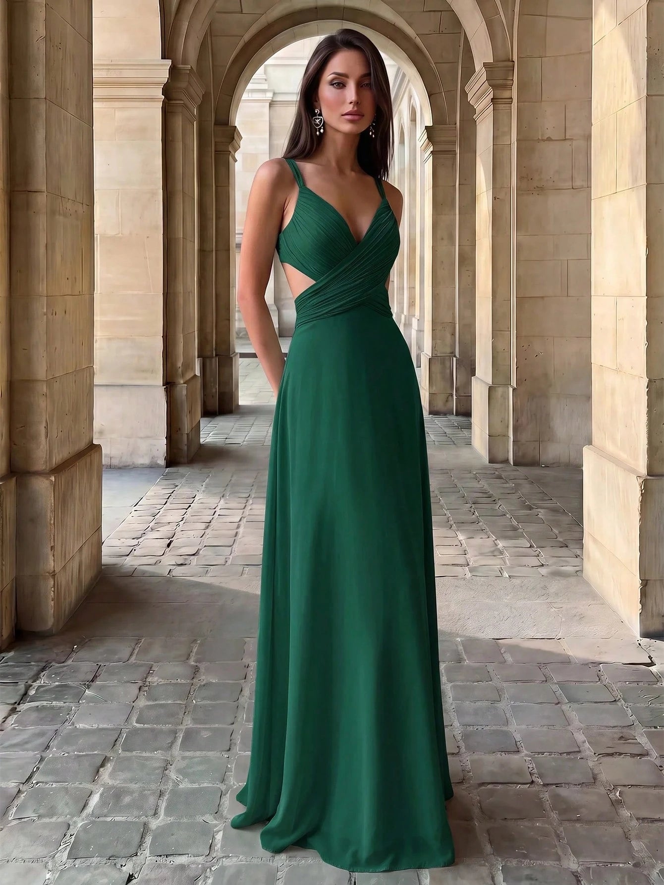 Firerie Elegant, Woman, Summer, Wedding Season, Back-To-School Season, Date, Wedding Guest, Green Halter-Neck - image 4