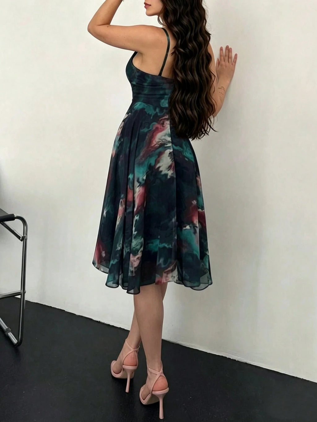 ChicMe Women's Ombre Print Ruched A-Line Sleeveless Midi Dress, Back Zipper Design, Casual Elegant, Suitable - image 10
