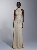 Elitara Elegant, , Fashionable Green Sequin Embroidered Satin Patchwork Pleated Decor A-Line Long Formal