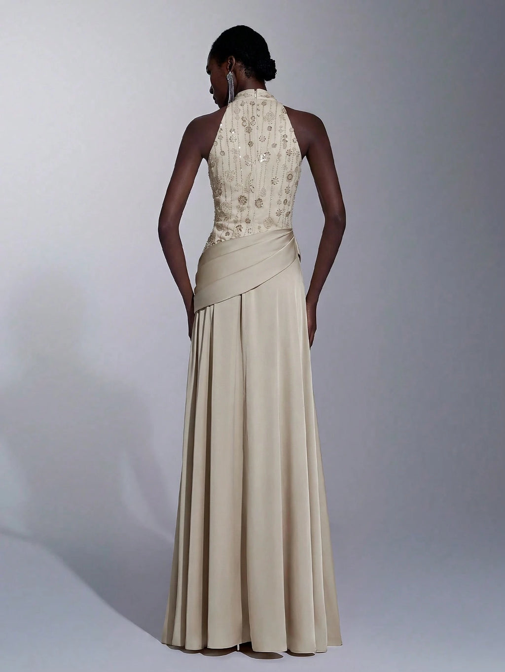 Elitara Elegant, , Fashionable Green Sequin Embroidered Satin Patchwork Pleated Decor A-Line Long Formal - image 2