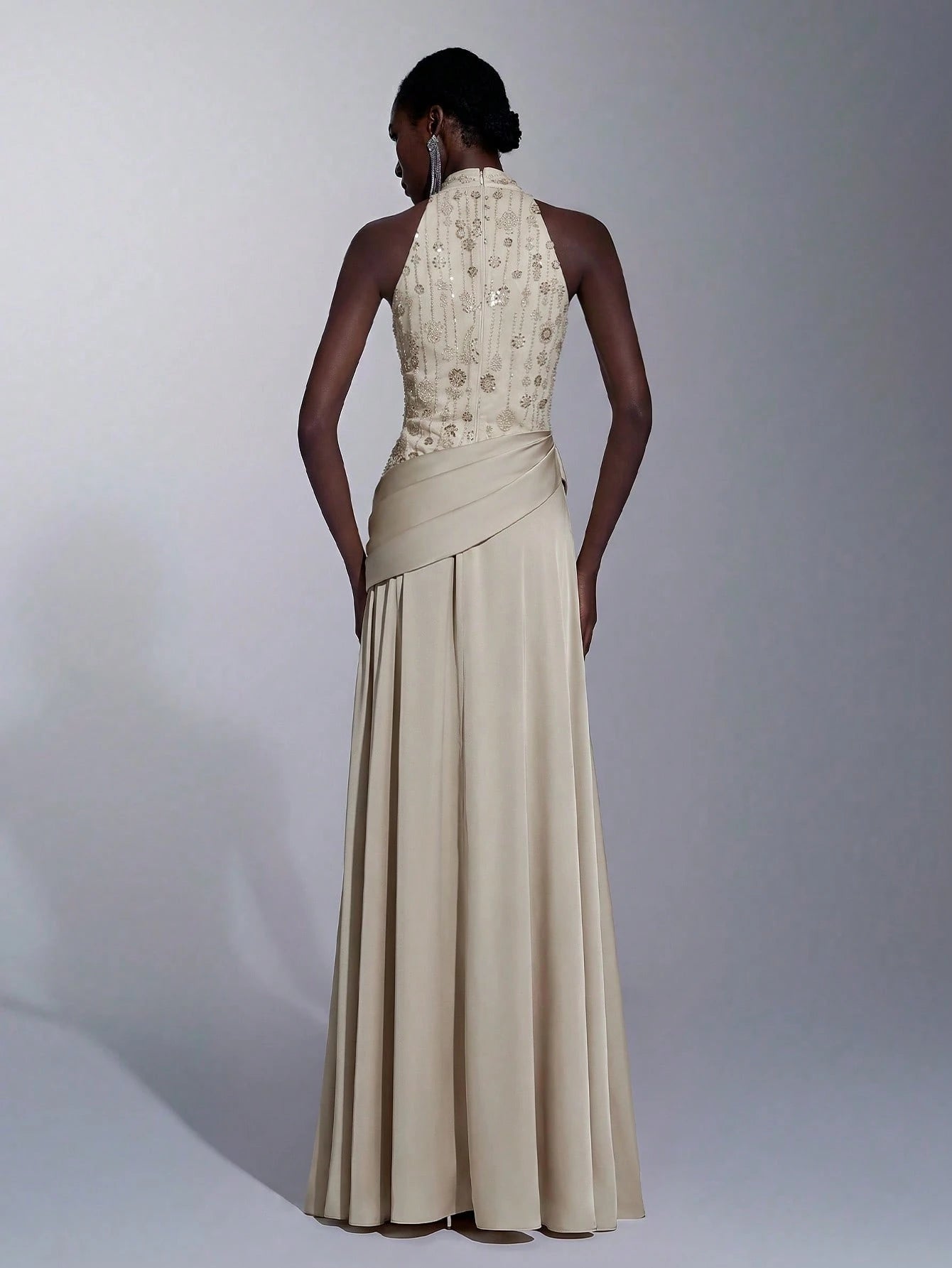 Elitara Elegant, , Fashionable Green Sequin Embroidered Satin Patchwork Pleated Decor A-Line Long Formal - image 2