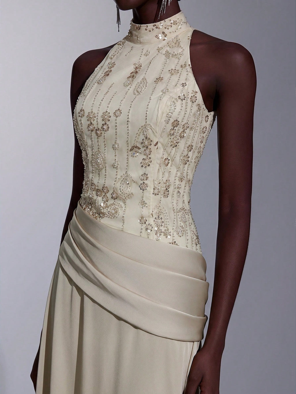 Elitara Elegant, , Fashionable Green Sequin Embroidered Satin Patchwork Pleated Decor A-Line Long Formal - image 3