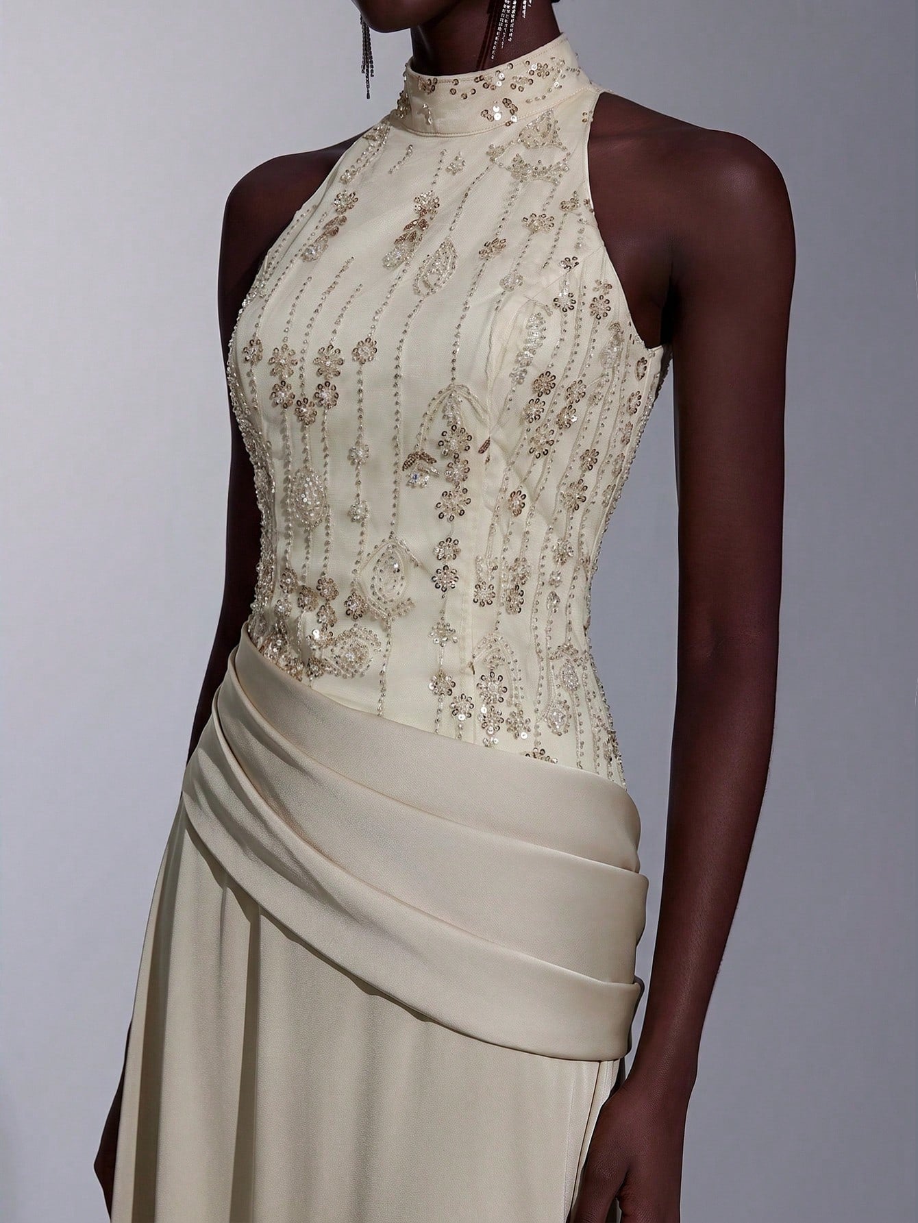 Elitara Elegant, , Fashionable Green Sequin Embroidered Satin Patchwork Pleated Decor A-Line Long Formal - image 3