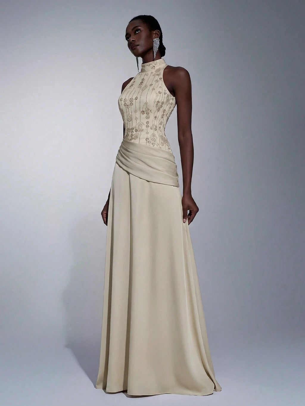 Elitara Elegant, , Fashionable Green Sequin Embroidered Satin Patchwork Pleated Decor A-Line Long Formal - image 4