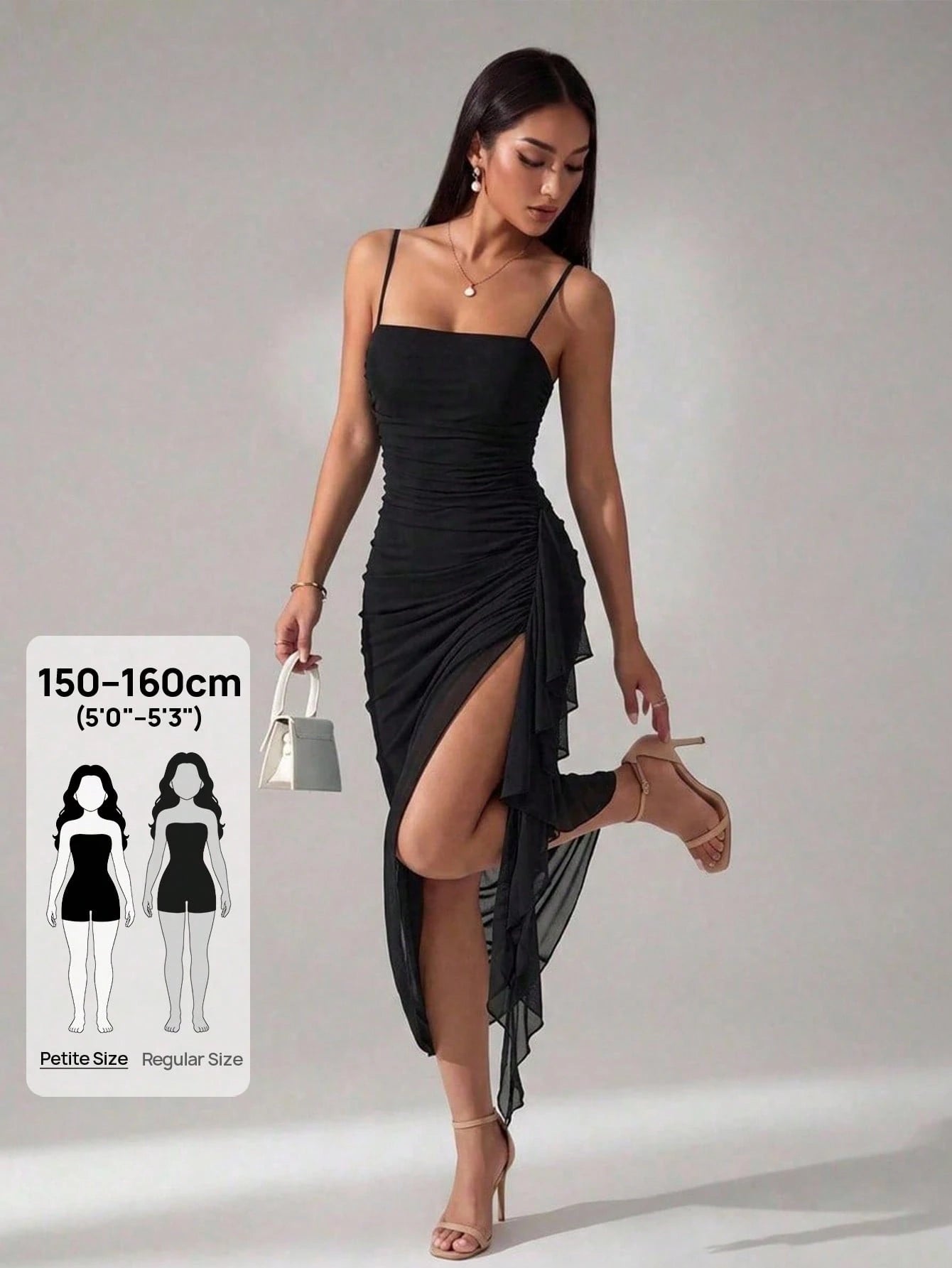 PETITE Women's Vintage Sexy Elegant Pink And Green And And Butterfly Print Ruched Ruffle Hem Dress, - image 4