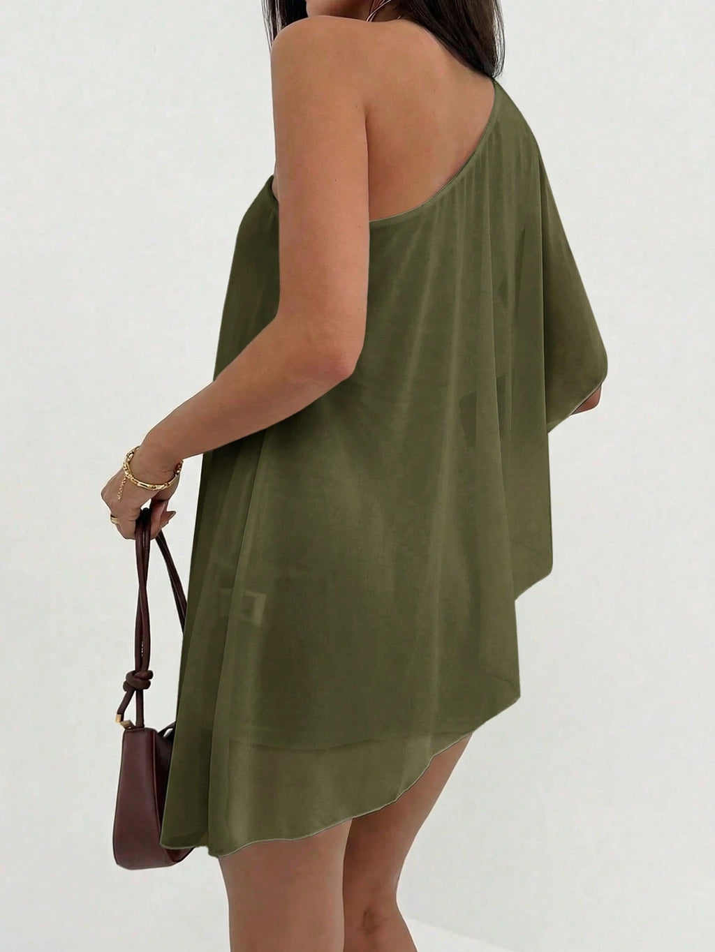 Aloruh Women's Solid Color One Shoulder Casual Party Mini Dress - image 12