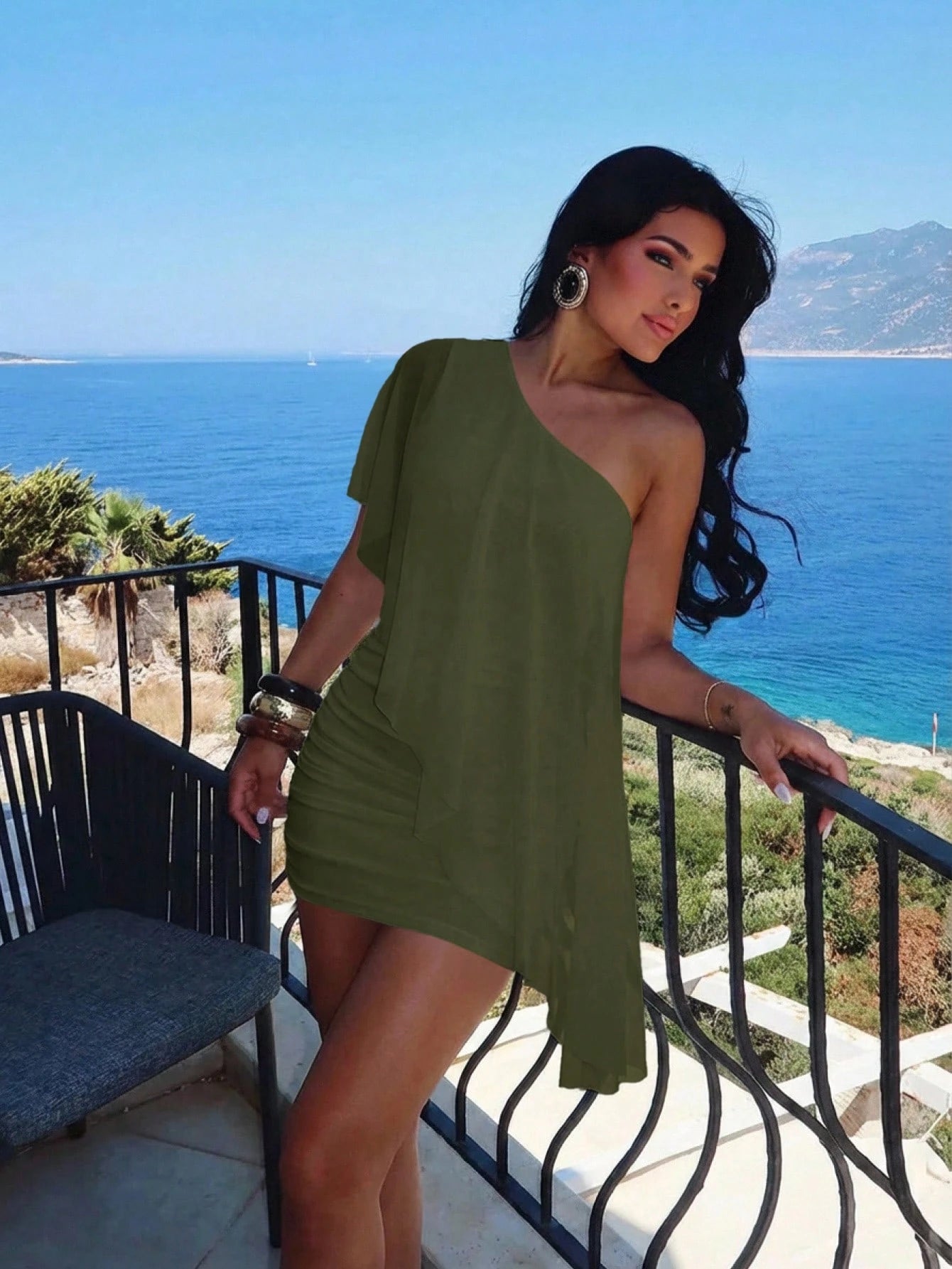Aloruh Women's Solid Color One Shoulder Casual Party Mini Dress - image 18