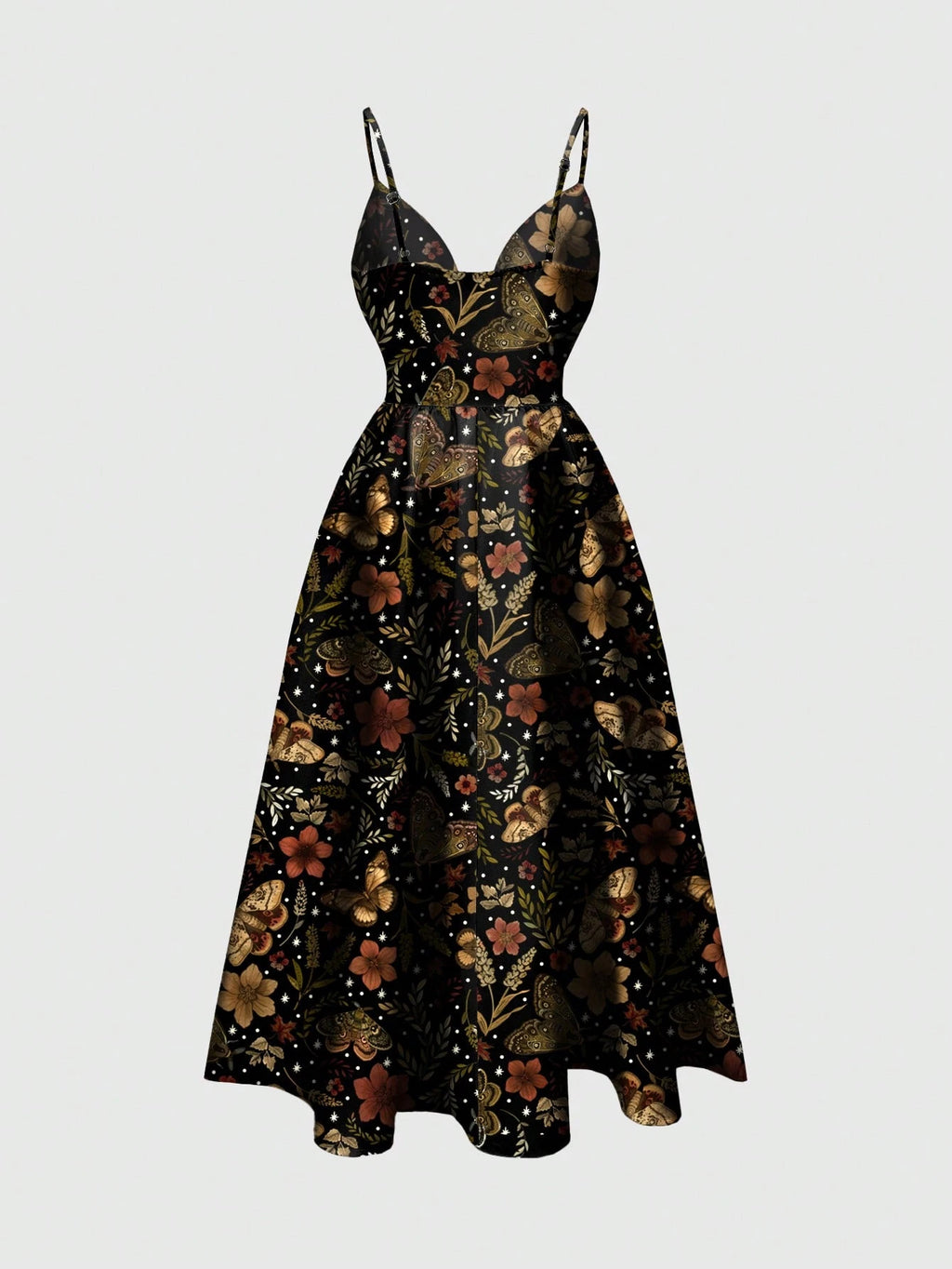 Fairycore Spring/Summer Vacation Flower Black Romantic Bohemian Butterfly, Moth, Leaf Print Sleeveless - image 6