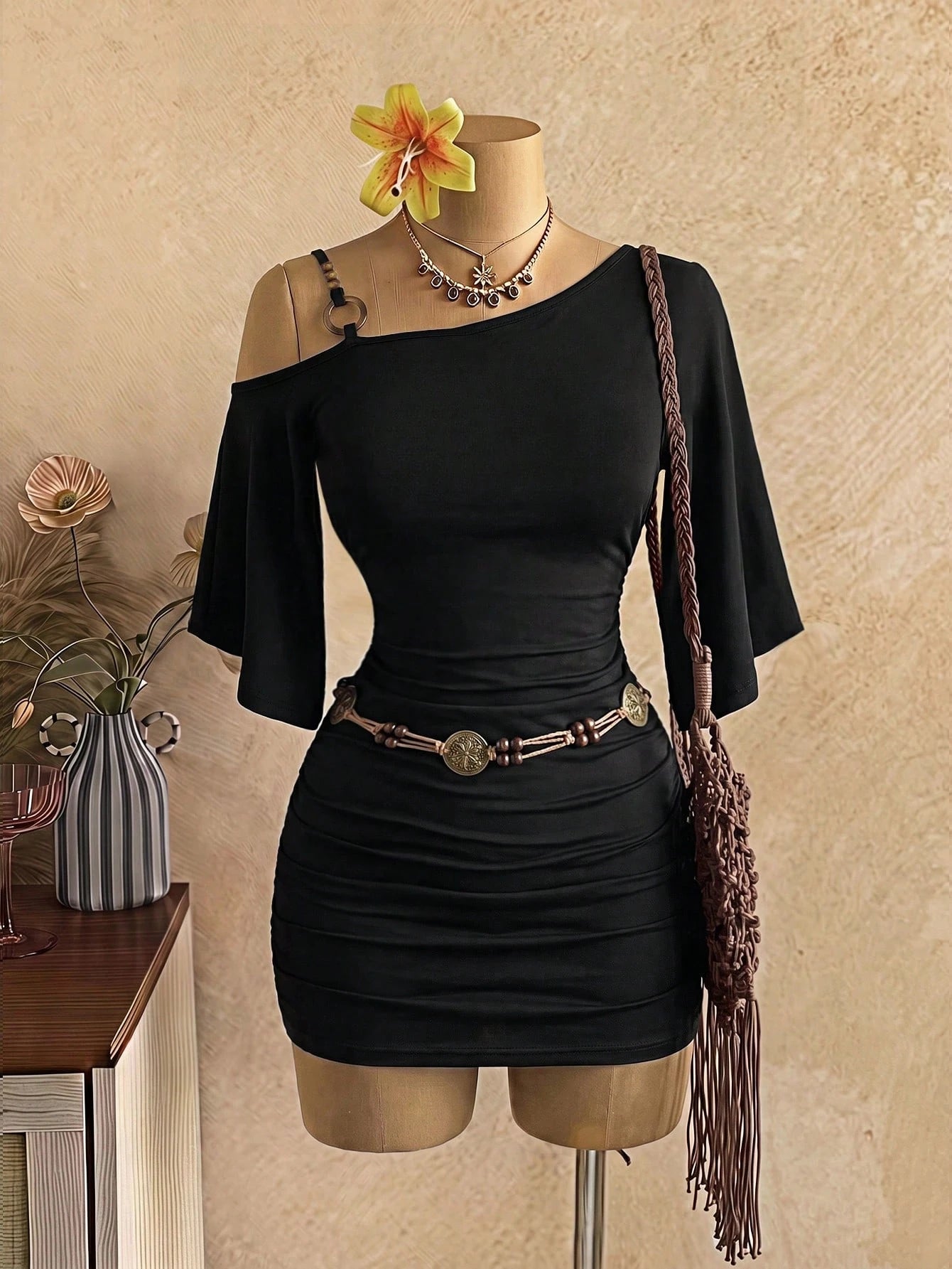 Jeanoix 2026 Spring/Summer New Sexy Asymmetric Neck Strap Decor