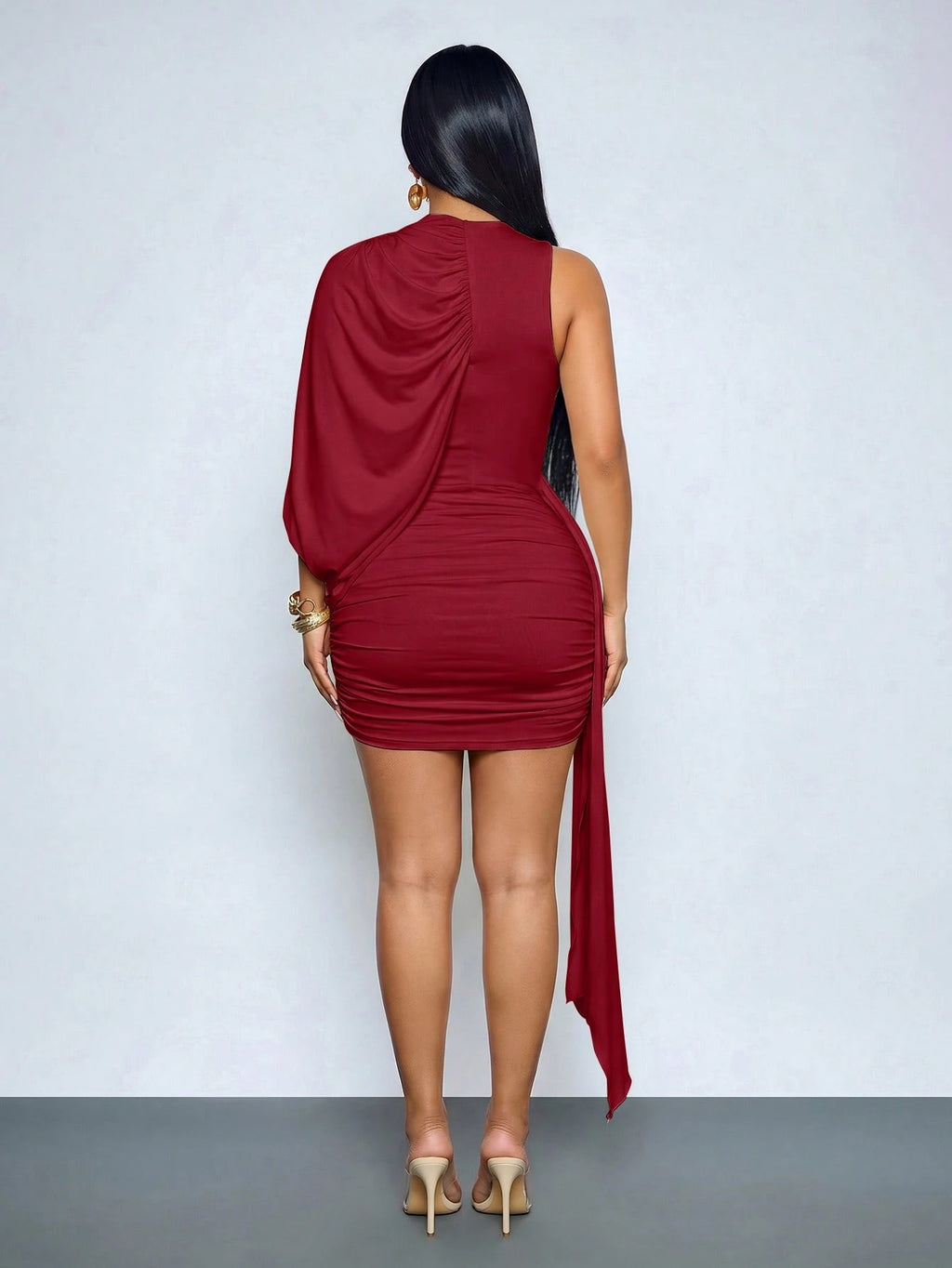SOLERSUN Women's Sexy Elegant Asymmetrical Shoulder Mini Dress,