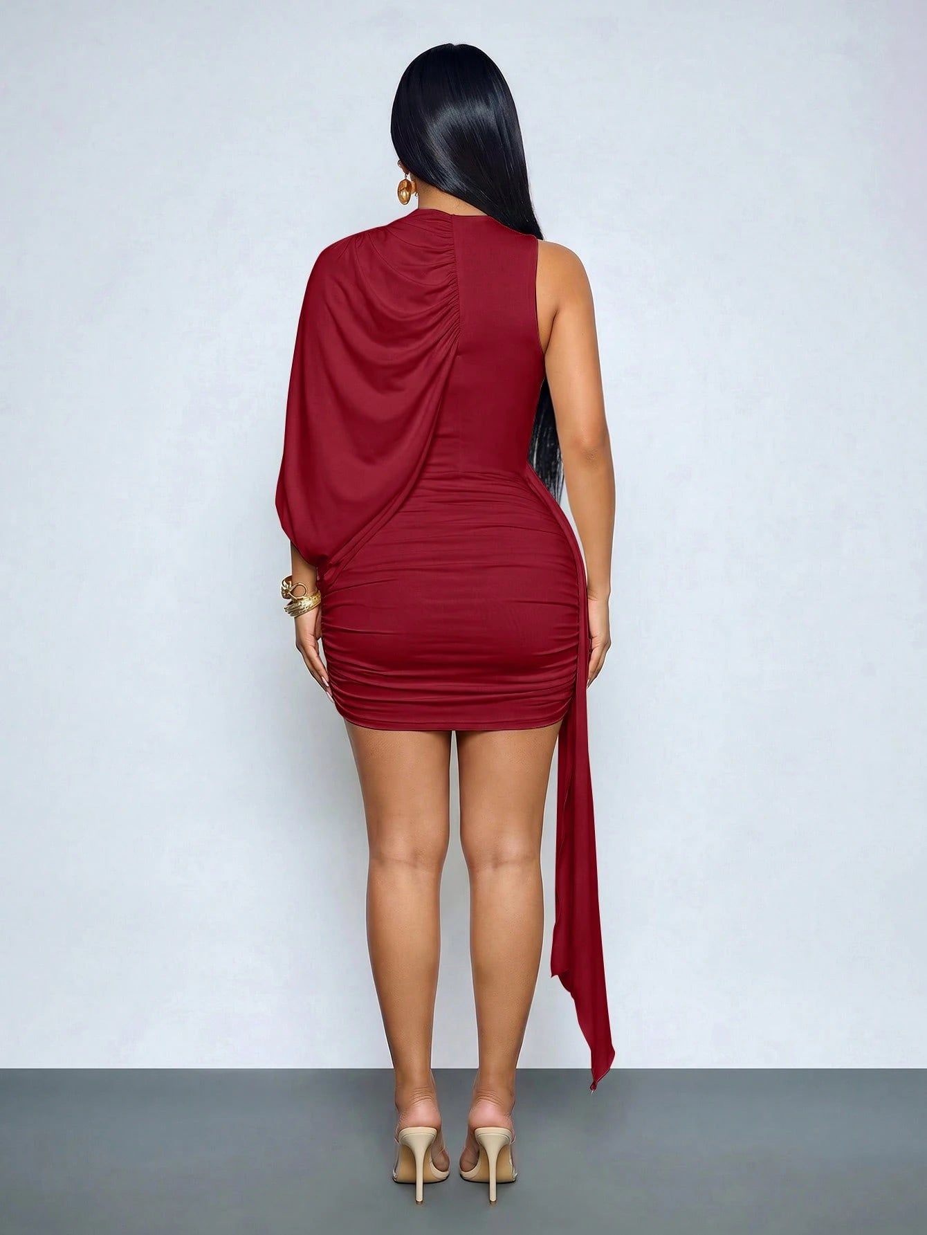 SOLERSUN Women's Sexy Elegant Asymmetrical Shoulder Mini Dress,