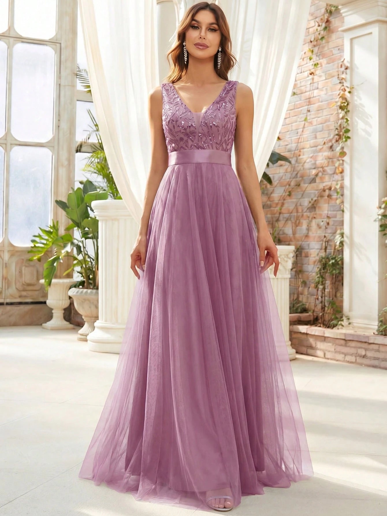 Sleeveless V-Neck Mesh& Embroidered Sequins A-Line Bridesmaid Dresses,Elegant Prom Dresses,Wedding Guest - image 16