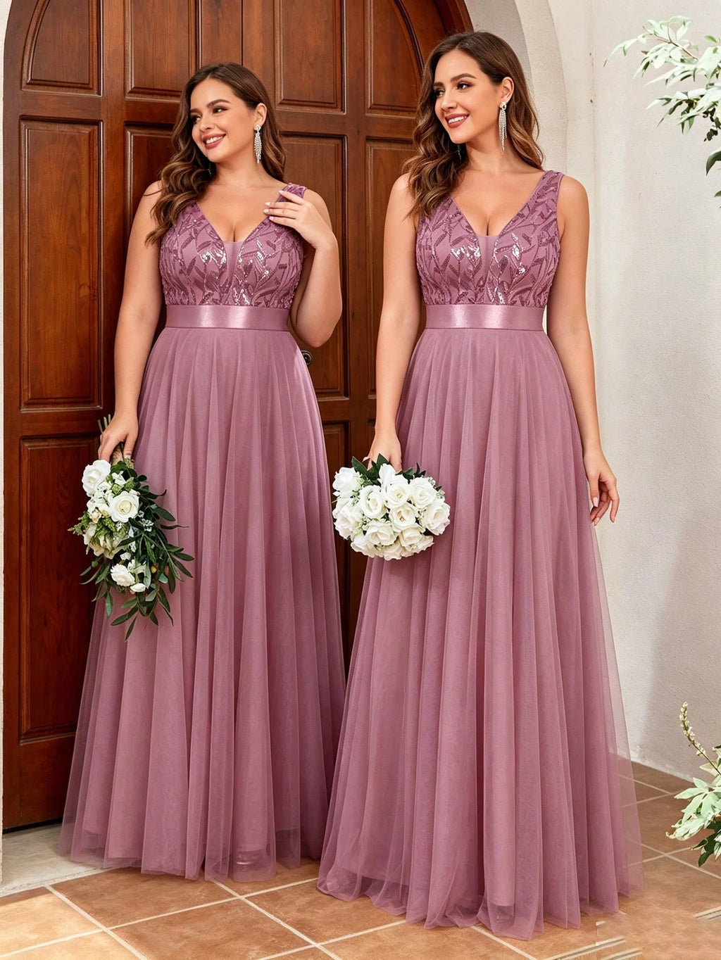 Sleeveless V-Neck Mesh& Embroidered Sequins A-Line Bridesmaid Dresses,Elegant Prom Dresses,Wedding Guest - image 17
