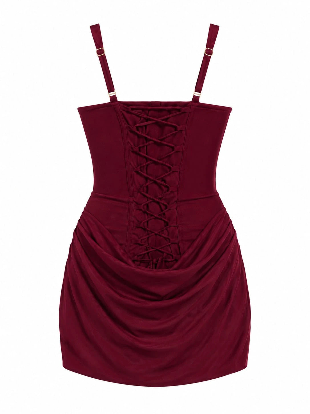 Square Neck Sleeveless Ruched Bodycon Mini Dress, High Waisted Lace Up Back Slimming Corset Inspired Party - image 15