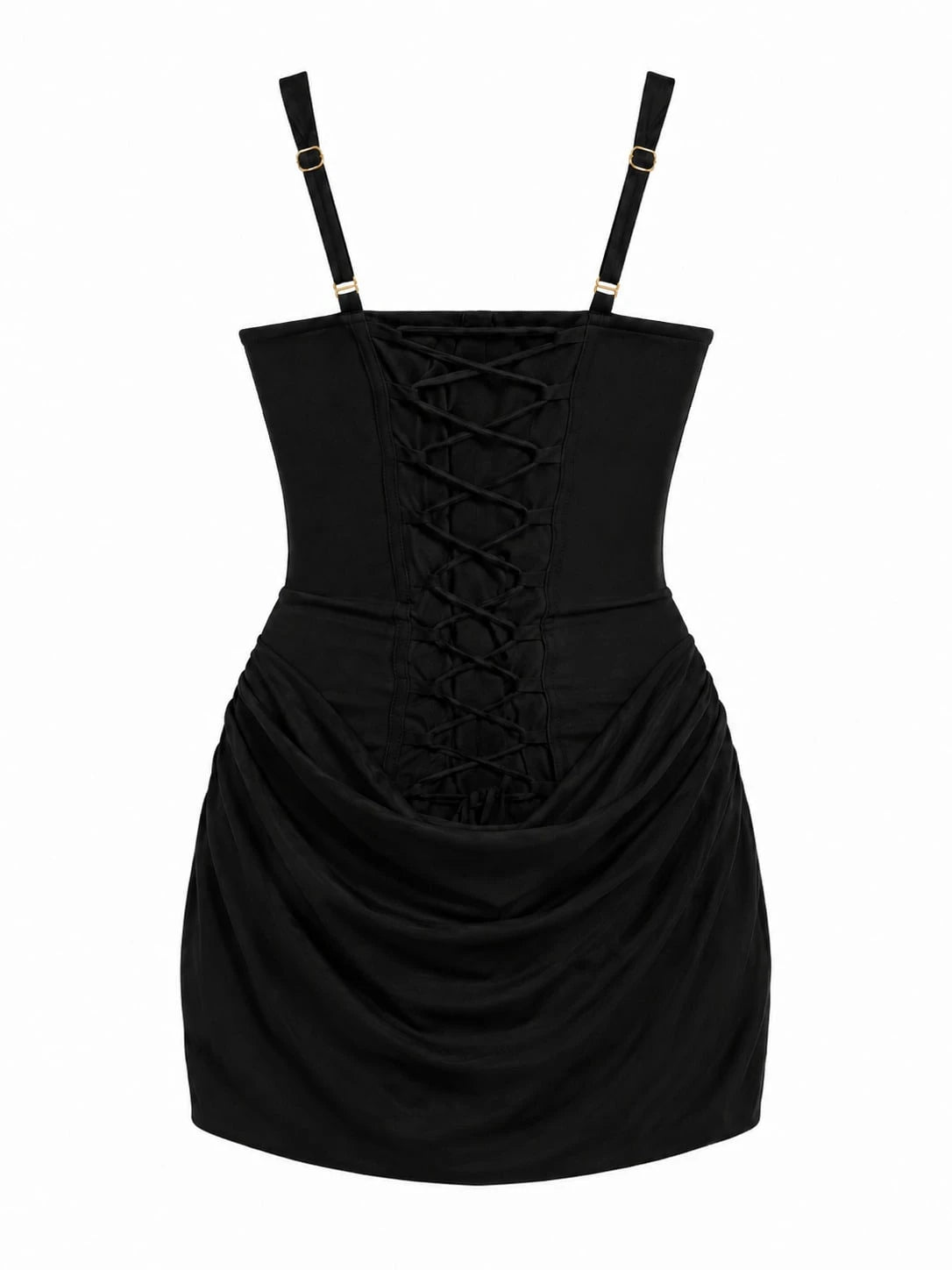 Square Neck Sleeveless Ruched Bodycon Mini Dress, High Waisted Lace