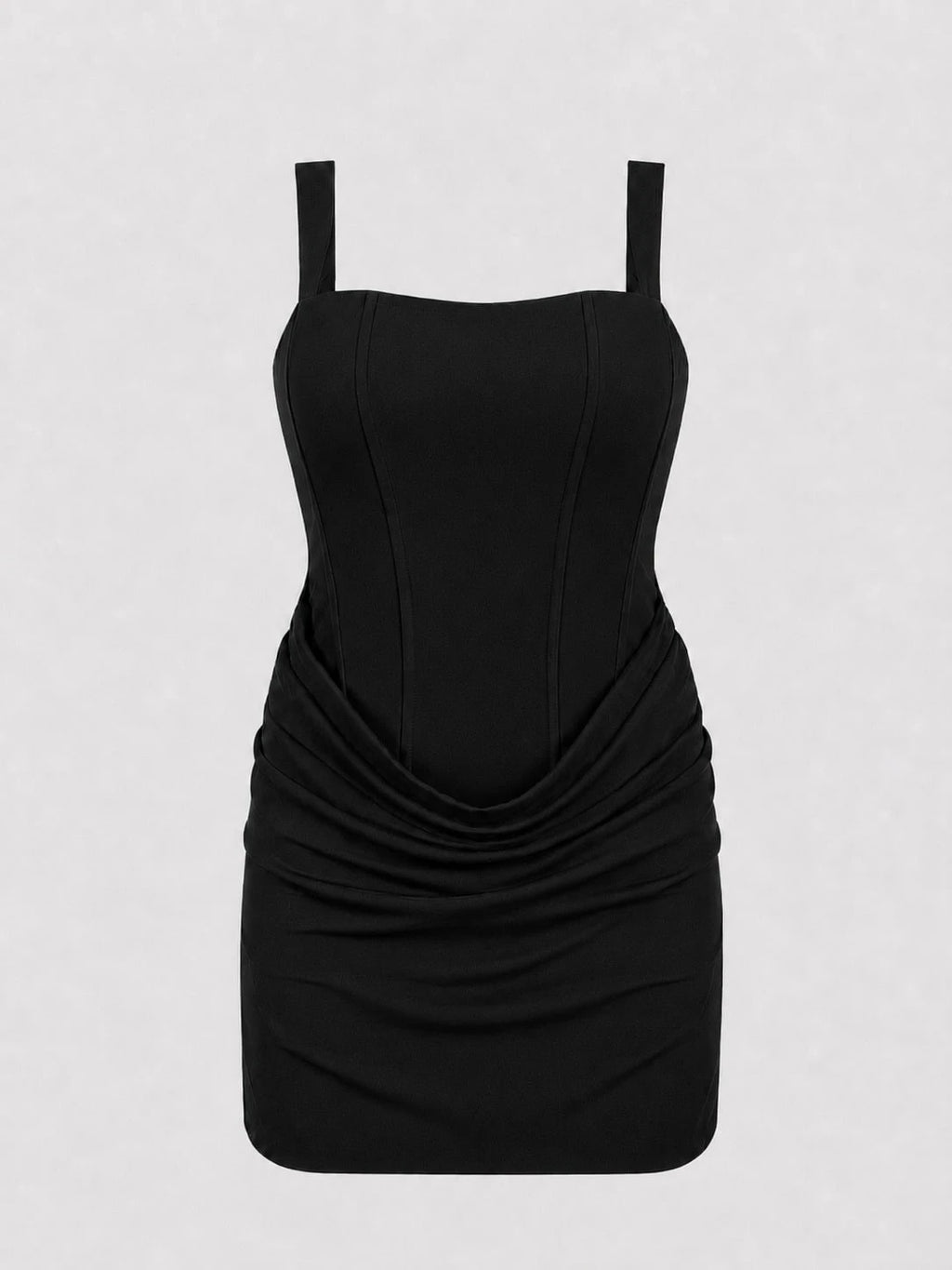 Square Neck Sleeveless Ruched Bodycon Mini Dress, High Waisted Lace