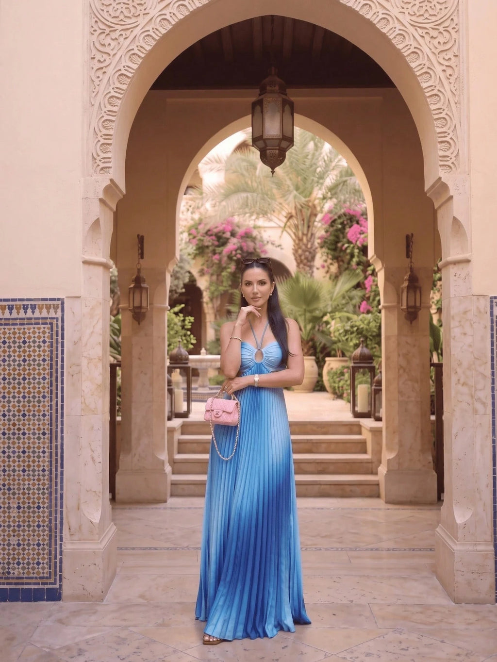 Women's Stunning Pink Ombre Pleated Long Cami Maxi Dress Sleeveless