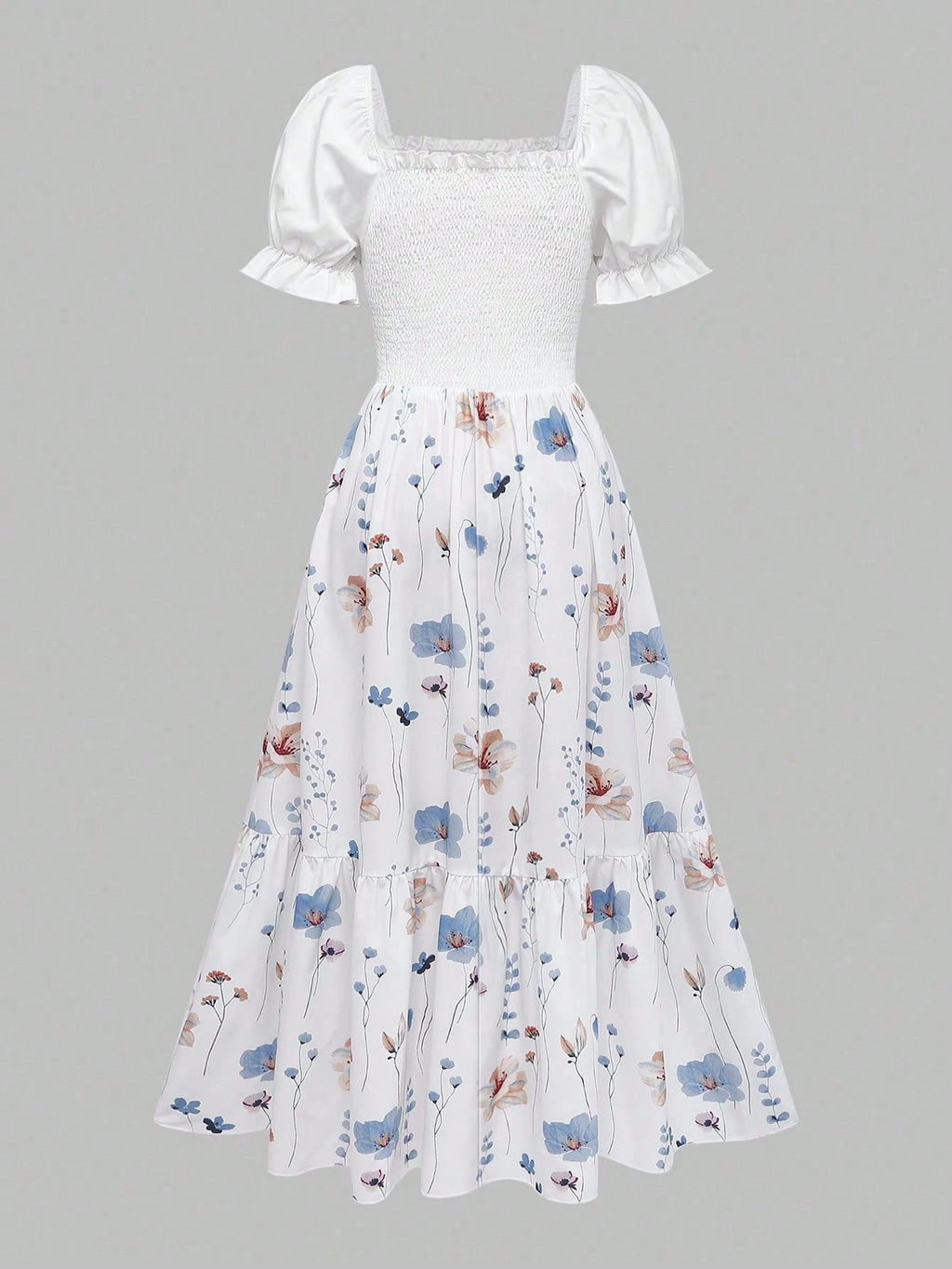Women's Summer Vacation Floral Bright Print Waist Patchwork Dress,