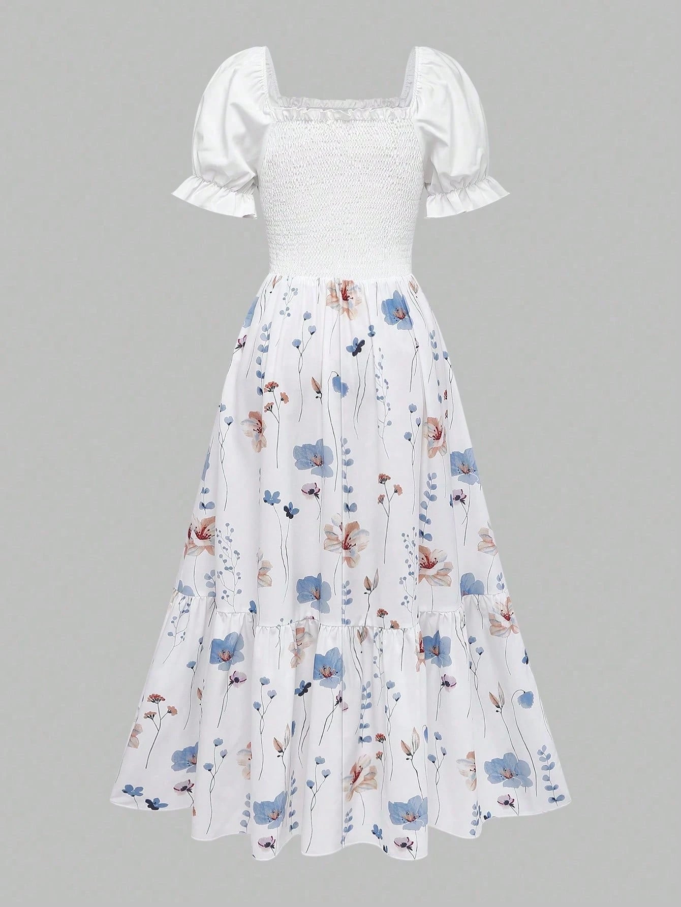 Women's Summer Vacation Floral Bright Print Waist Patchwork Dress,