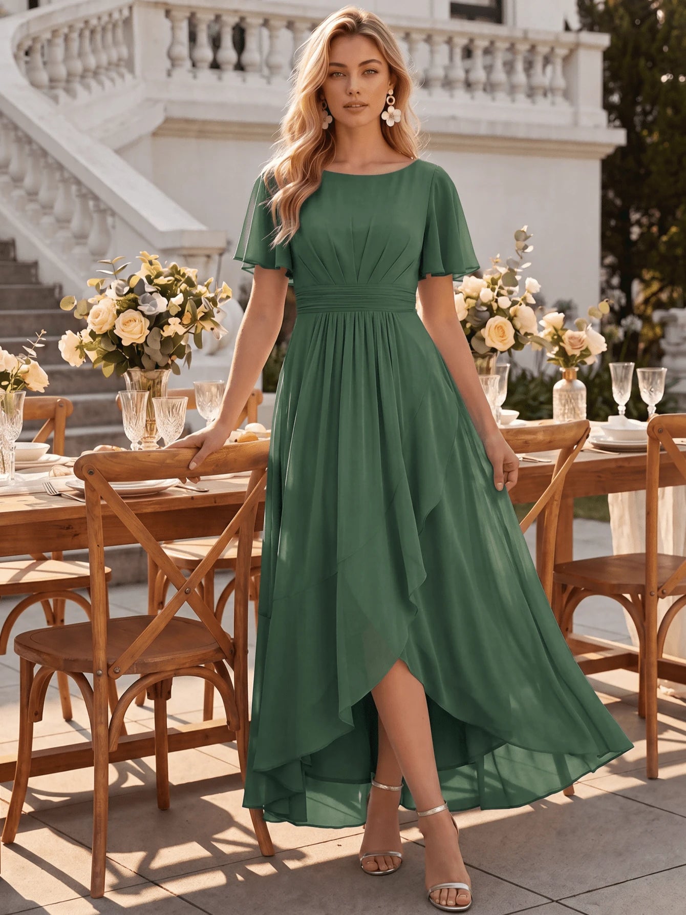 EVERPRETTY Elegant Chiffon Sage Green Bridesmaid Dress, Lantern Sleeve Asymmetric Hem Women's Wedding Guest - image 19