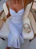 Aloruh Women's Leopard Print Pleated Sexy Date Party Midi Spaghetti Strap Dress