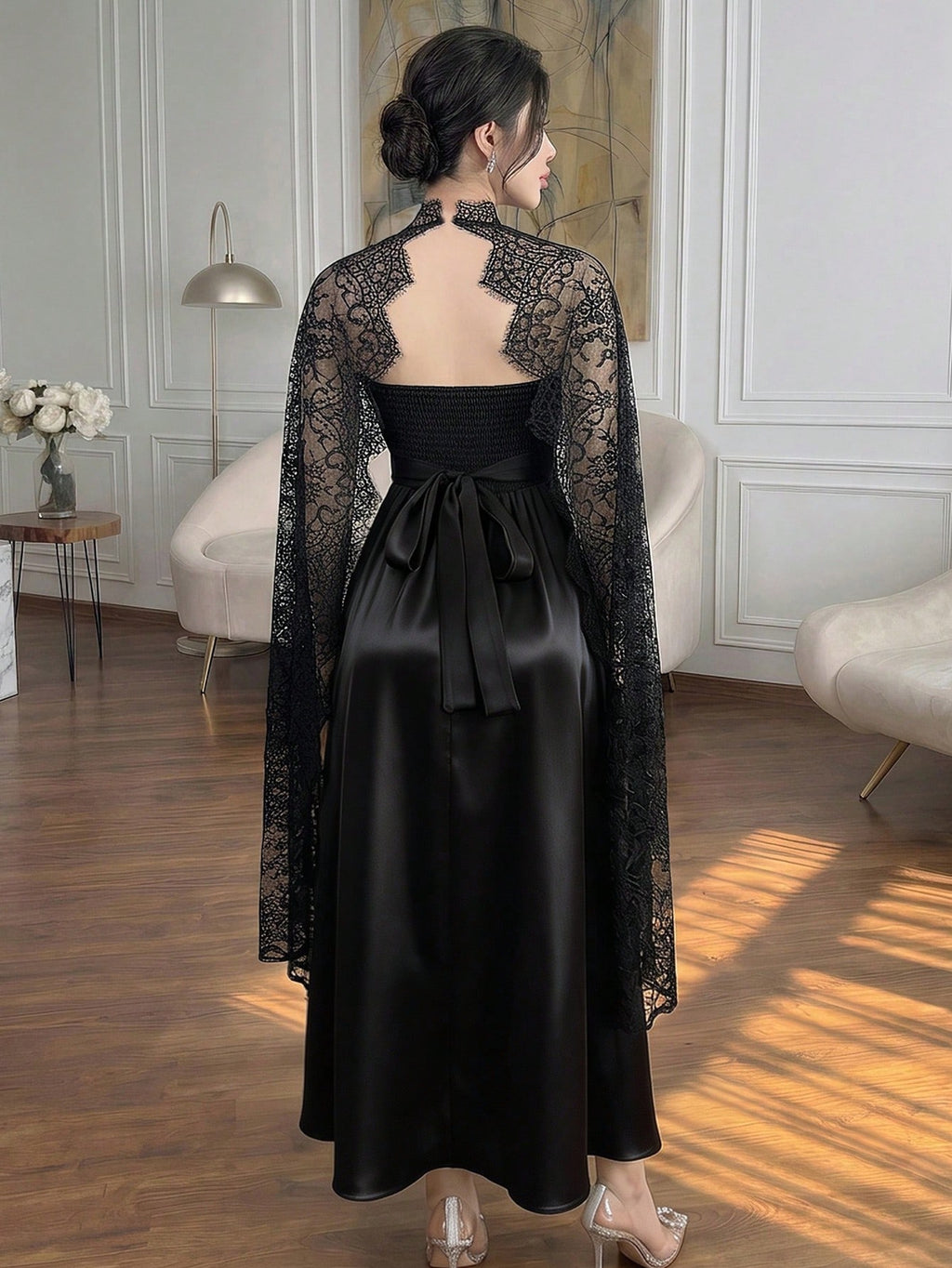 Celisse Women's Lace Shawl Bustier Waist-Cinching Mid-Length Dress, Elegant For Spring/Autumn Party - image 2