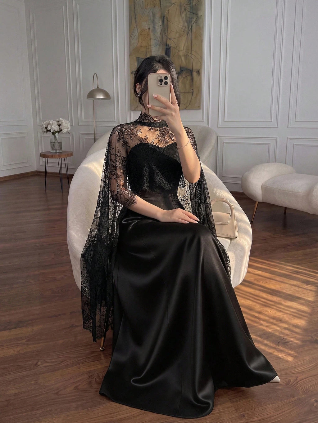 Celisse Women's Lace Shawl Bustier Waist-Cinching Mid-Length Dress, Elegant For Spring/Autumn Party