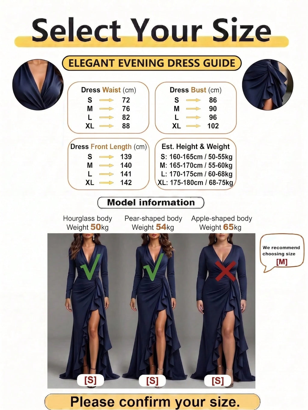 Elegant Deep Navy Blue Satin High Slit Ruffle Evening Dress, Sexy