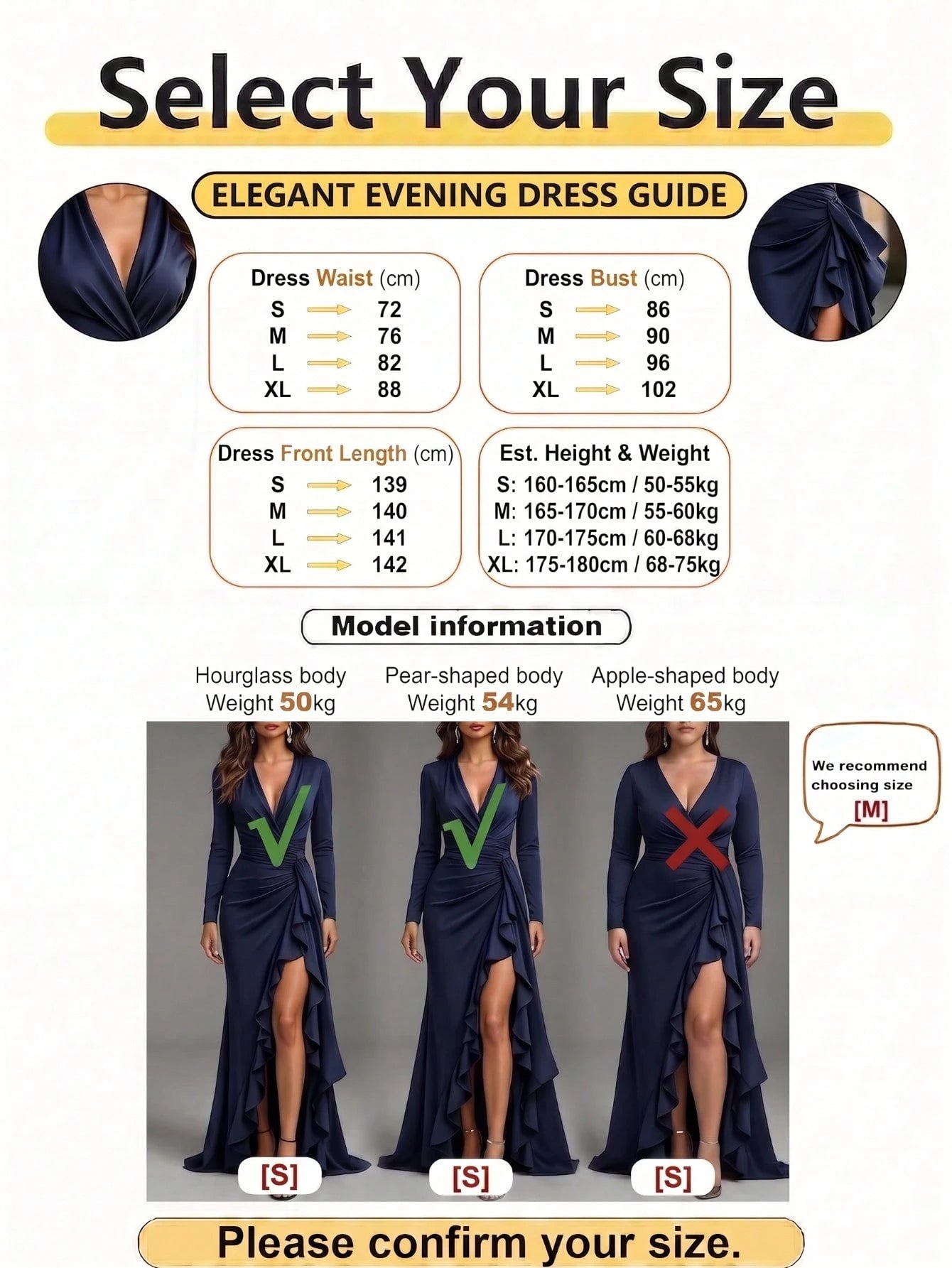 Elegant Deep Navy Blue Satin High Slit Ruffle Evening Dress, Sexy