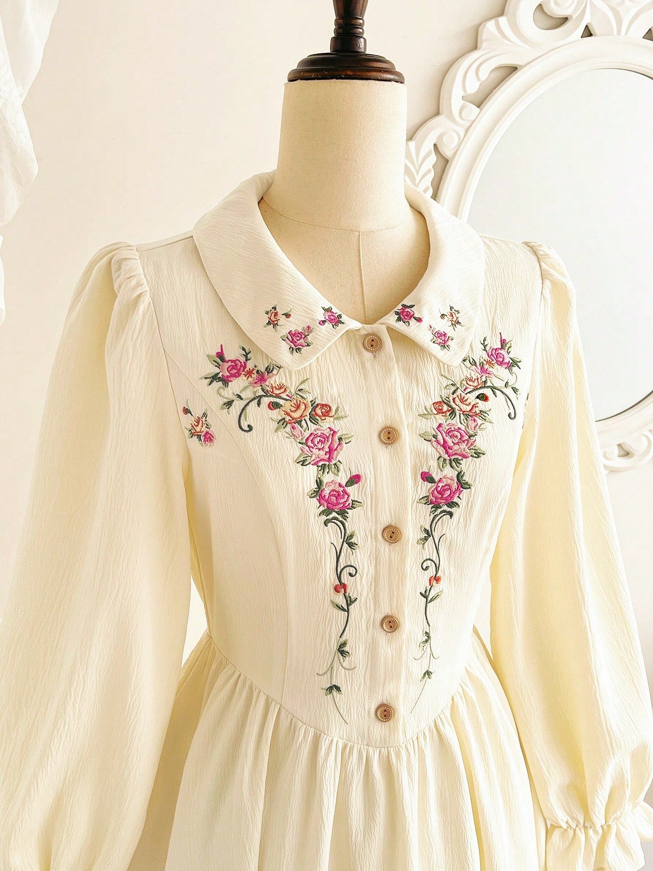 Vintamour Vintage Elegant Women's Dress With Pockets, Ditsy Floral, Embroidery, Peter Pan Collar, Buttons, - image 2