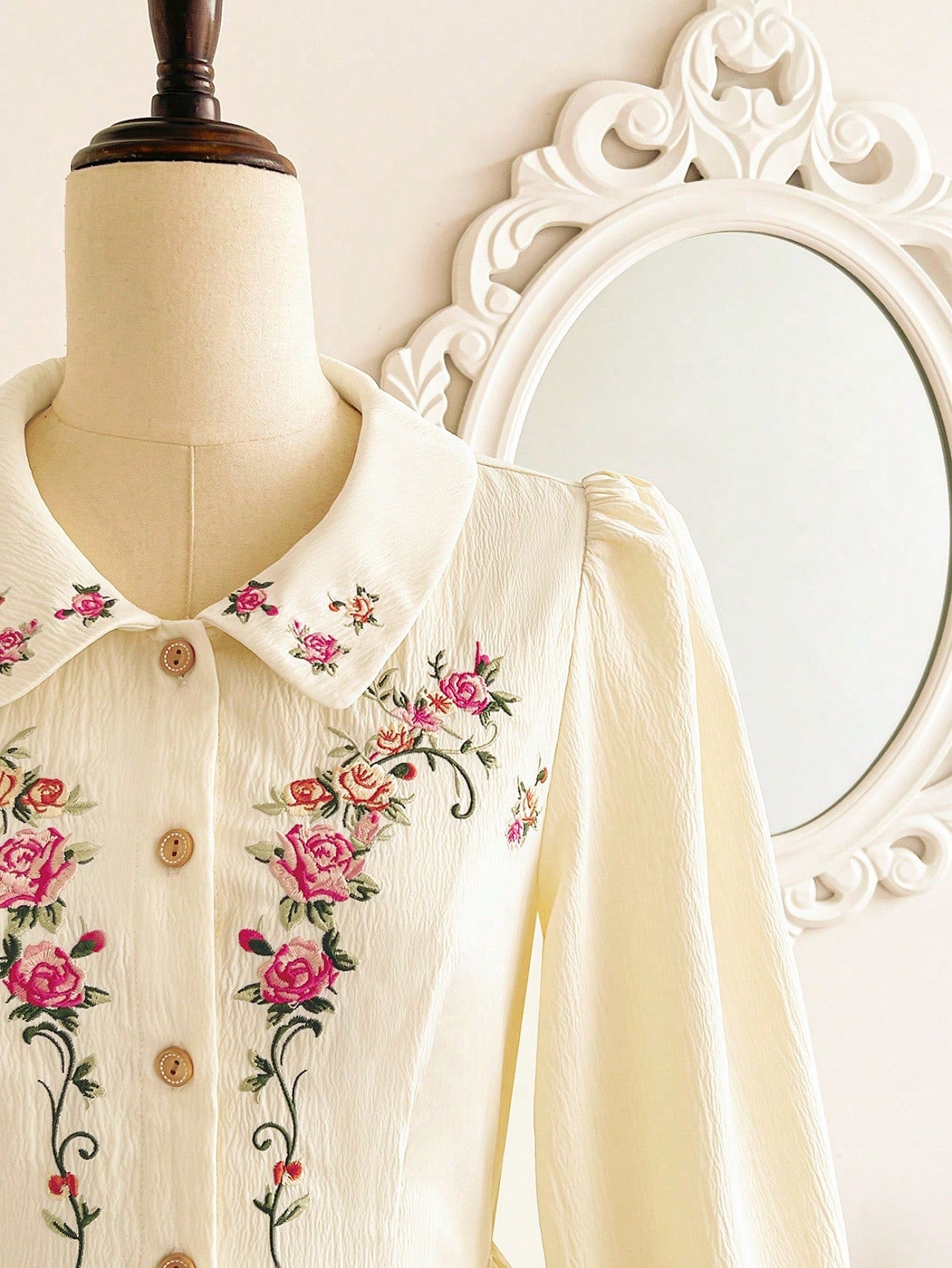 Vintamour Vintage Elegant Women's Dress With Pockets, Ditsy Floral, Embroidery, Peter Pan Collar, Buttons, - image 5
