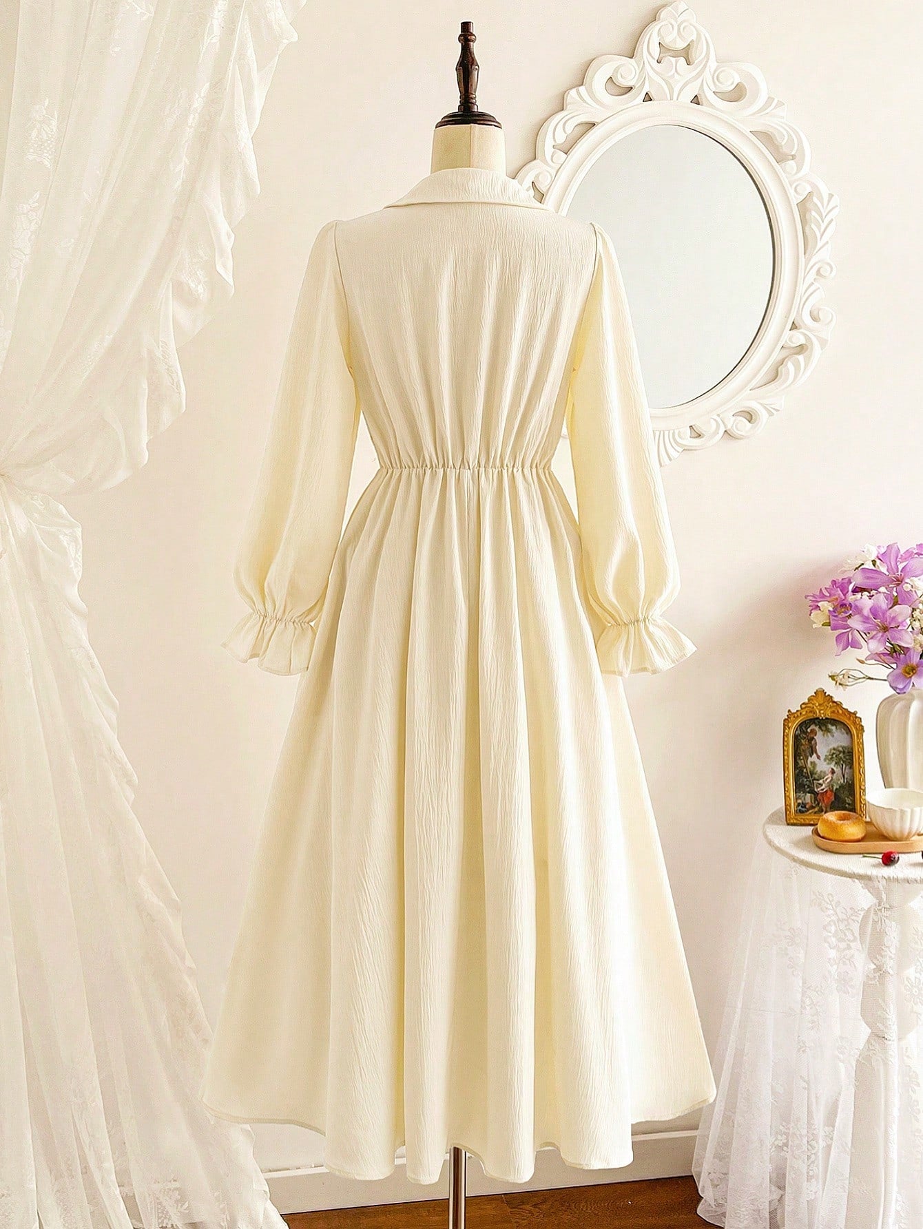 Vintamour Vintage Elegant Women's Dress With Pockets, Ditsy Floral, Embroidery, Peter Pan Collar, Buttons, - image 7