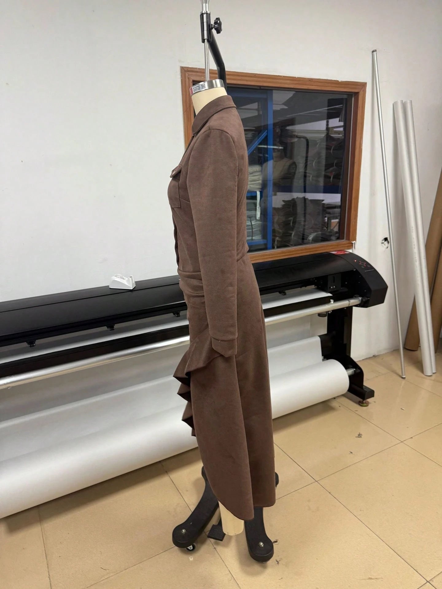 Faux Suede Western Style Lapel Button Down Long Sleeve Ruched High