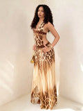 Kliou Leopard Print Sexy Backless Long Dress Woman Summer Bandage