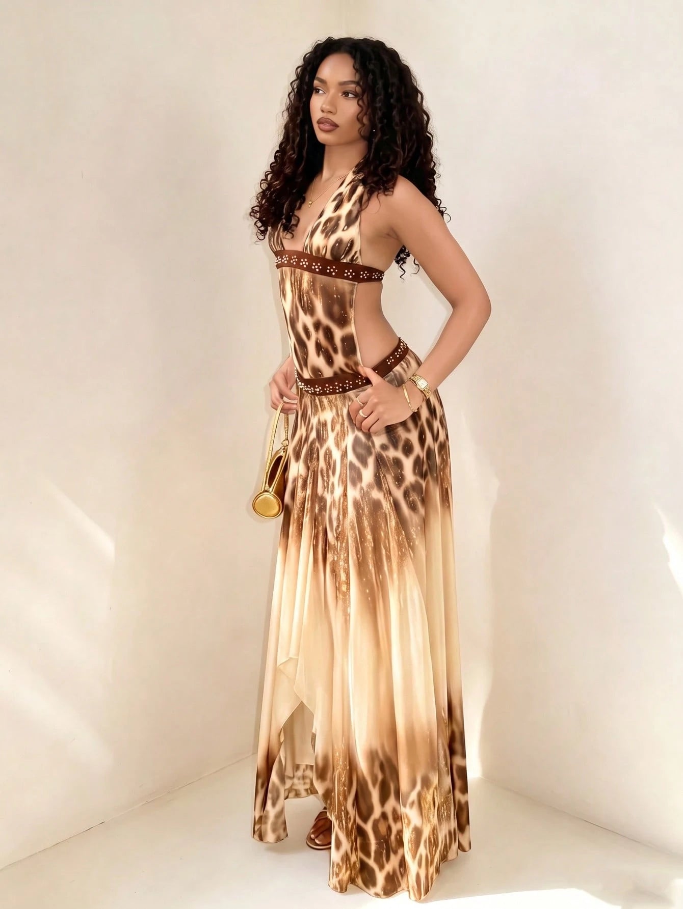 Kliou Leopard Print Sexy Backless Long Dress Woman Summer Bandage